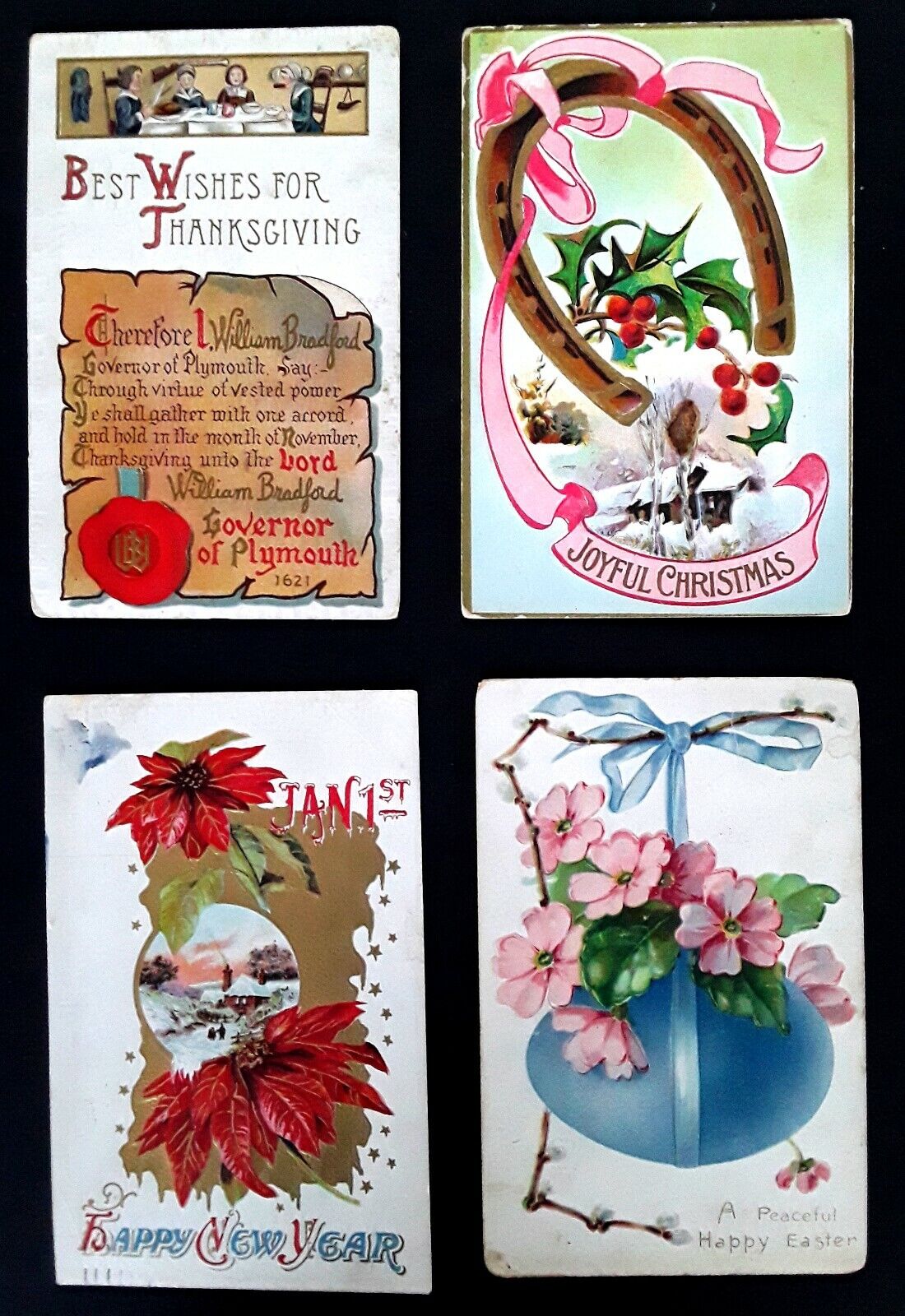 Lot 4 ANTIQUE HOLIDAY POSTCARDS 1911-1913 USA & GERMANY