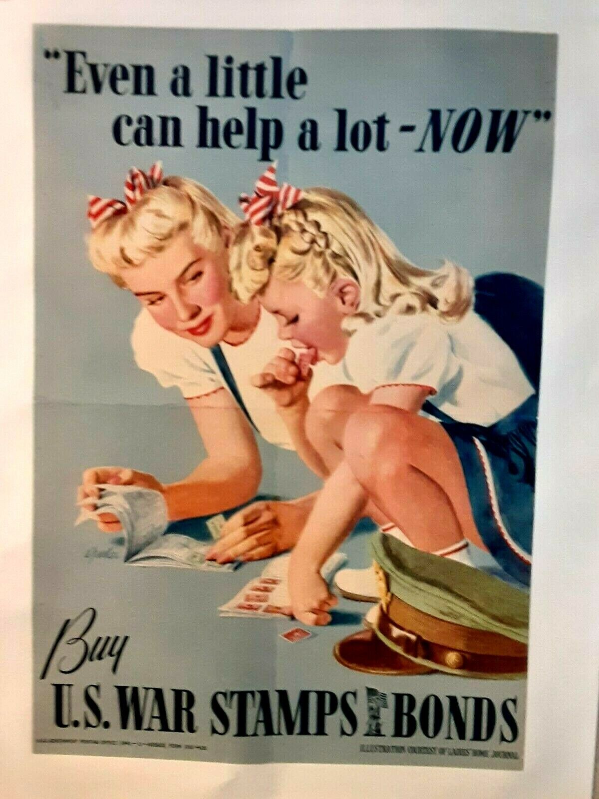 poster on linen EVEN A LITTLE CAN HELP A LOT NOW US Bonds 1942 14x20 LINENBACKED