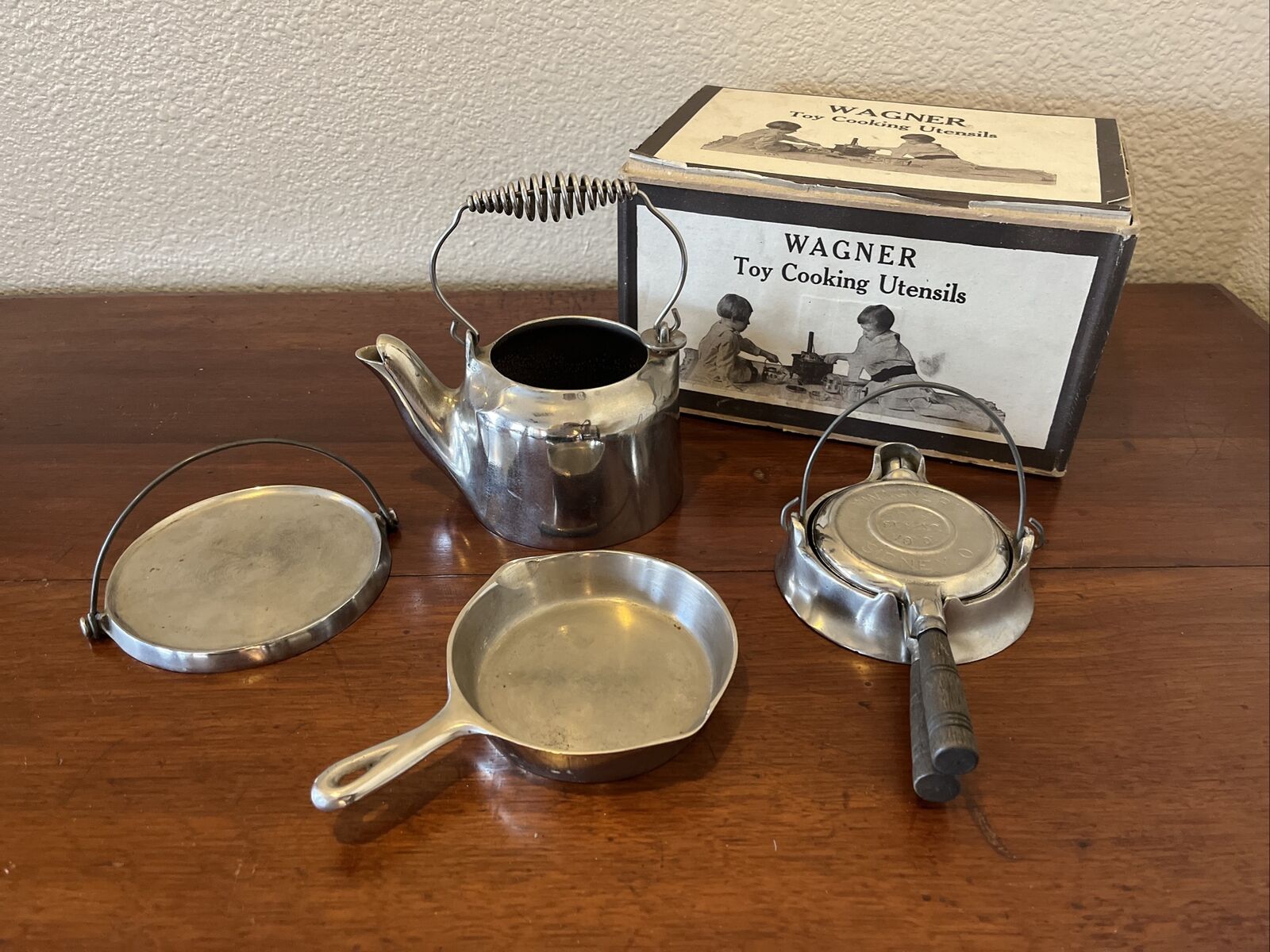 Vintage Wagner Ware Toy Cooking Utensils Set No.3 Nickel Plated Rare
