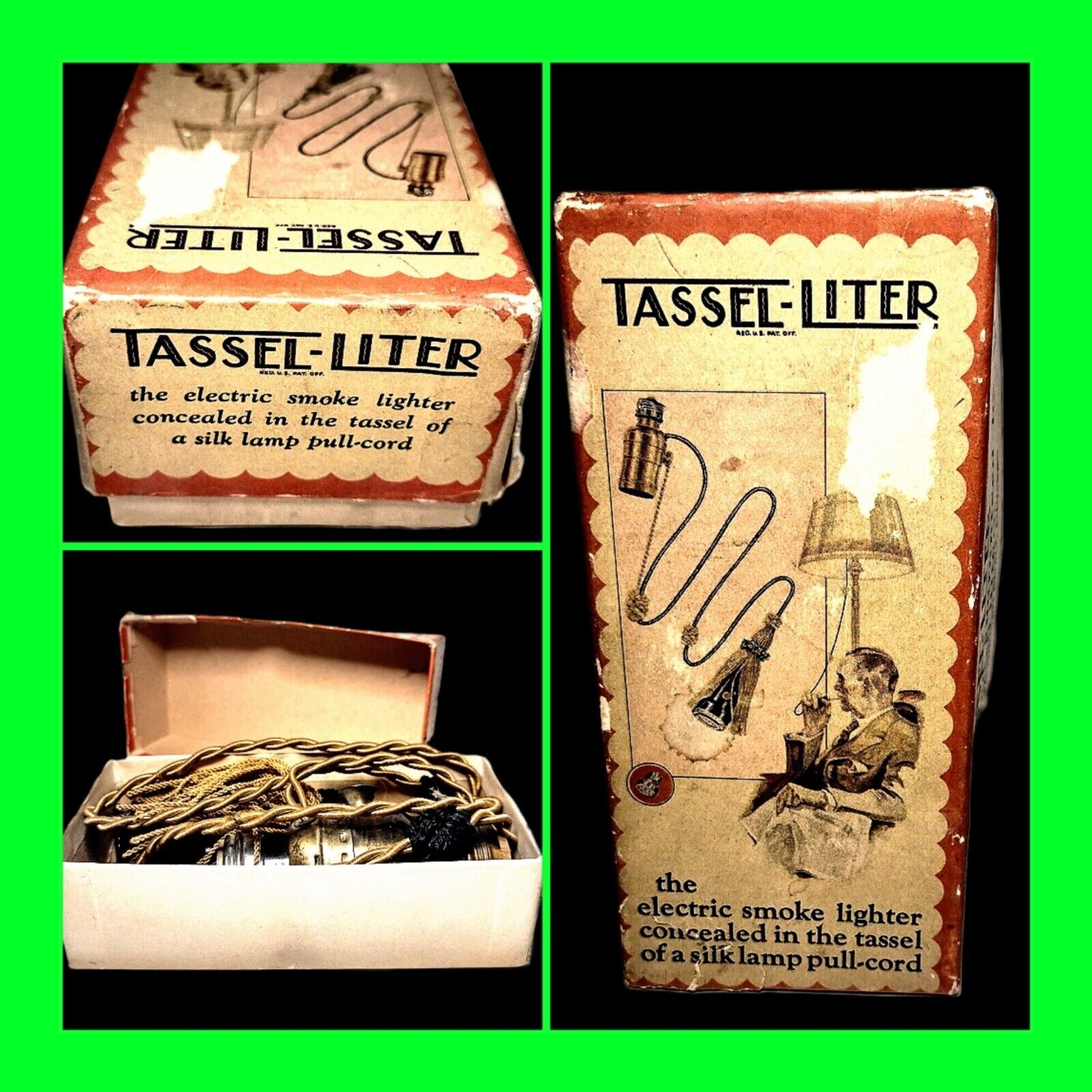 Very Unique Antique 1929 Tassel-Liter Cigar Lighter In Original Box - Never Used