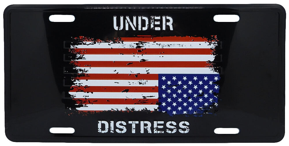 USA American Flag Under Distress Black Aluminum 6\