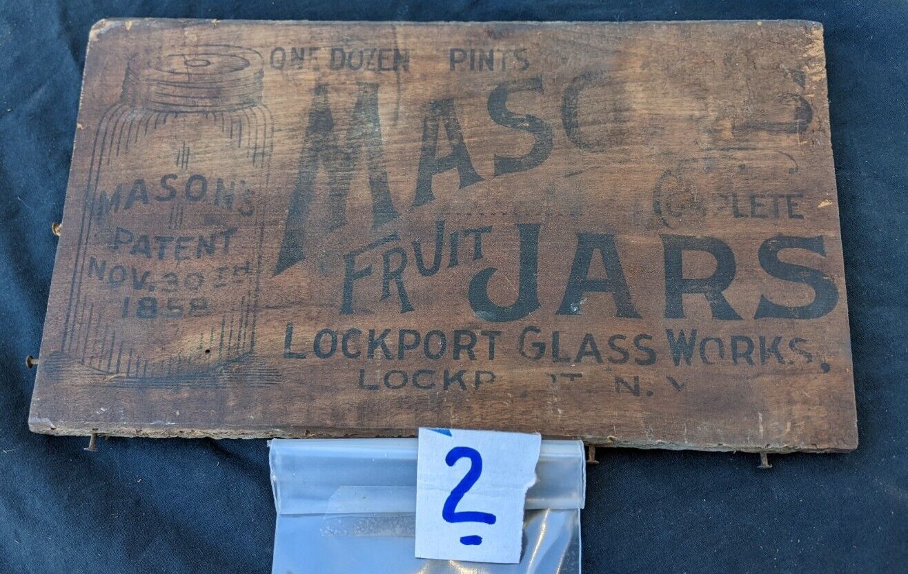 1 Vintage Lockport Mason 1858 Fruit Jar Wood Box Crate Side Only- 1 Dozen Pints 