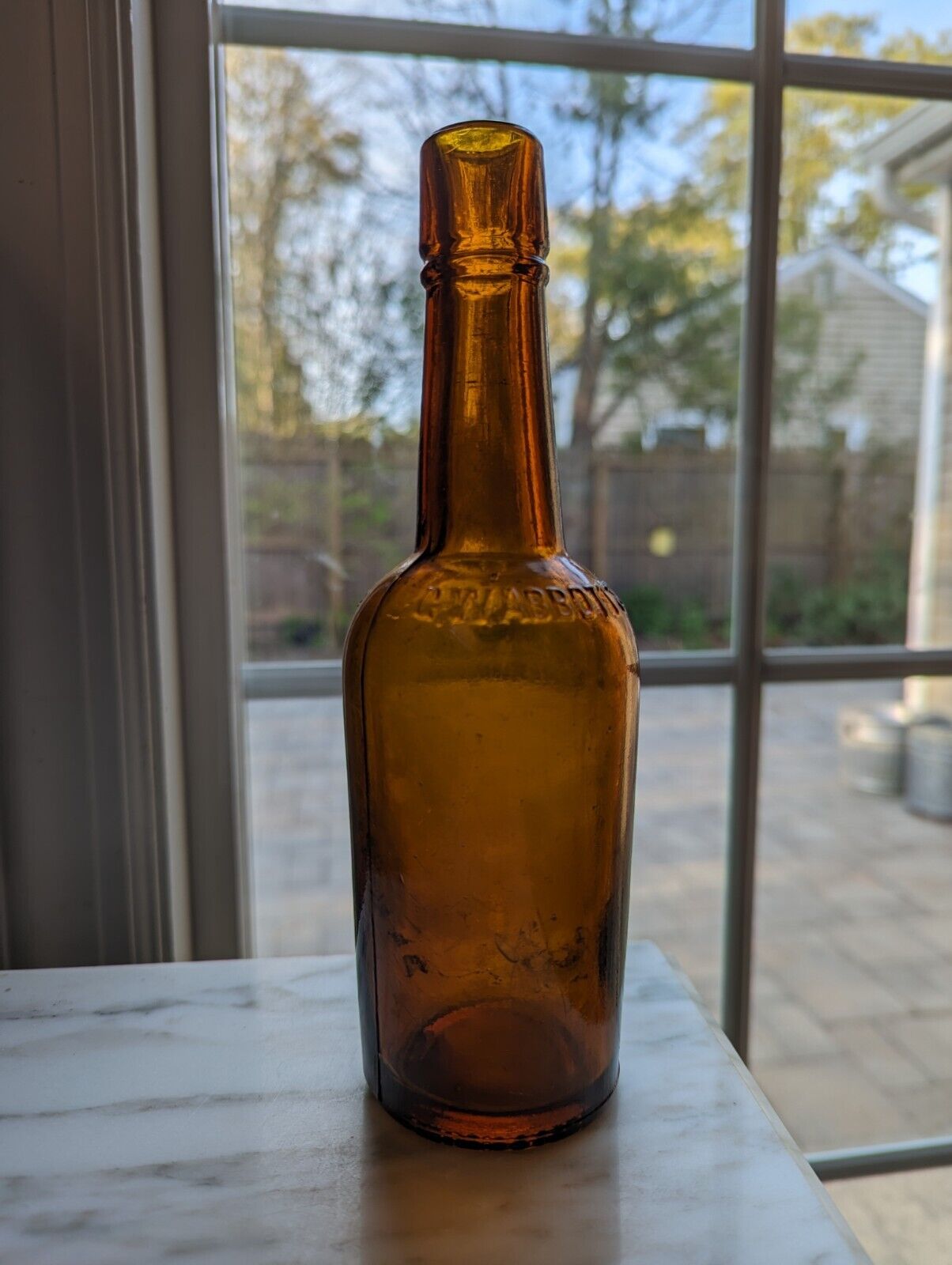 Antique Amber C.W Abbots Bitters Bottle Baltimore Error Bottle Missing Embossing