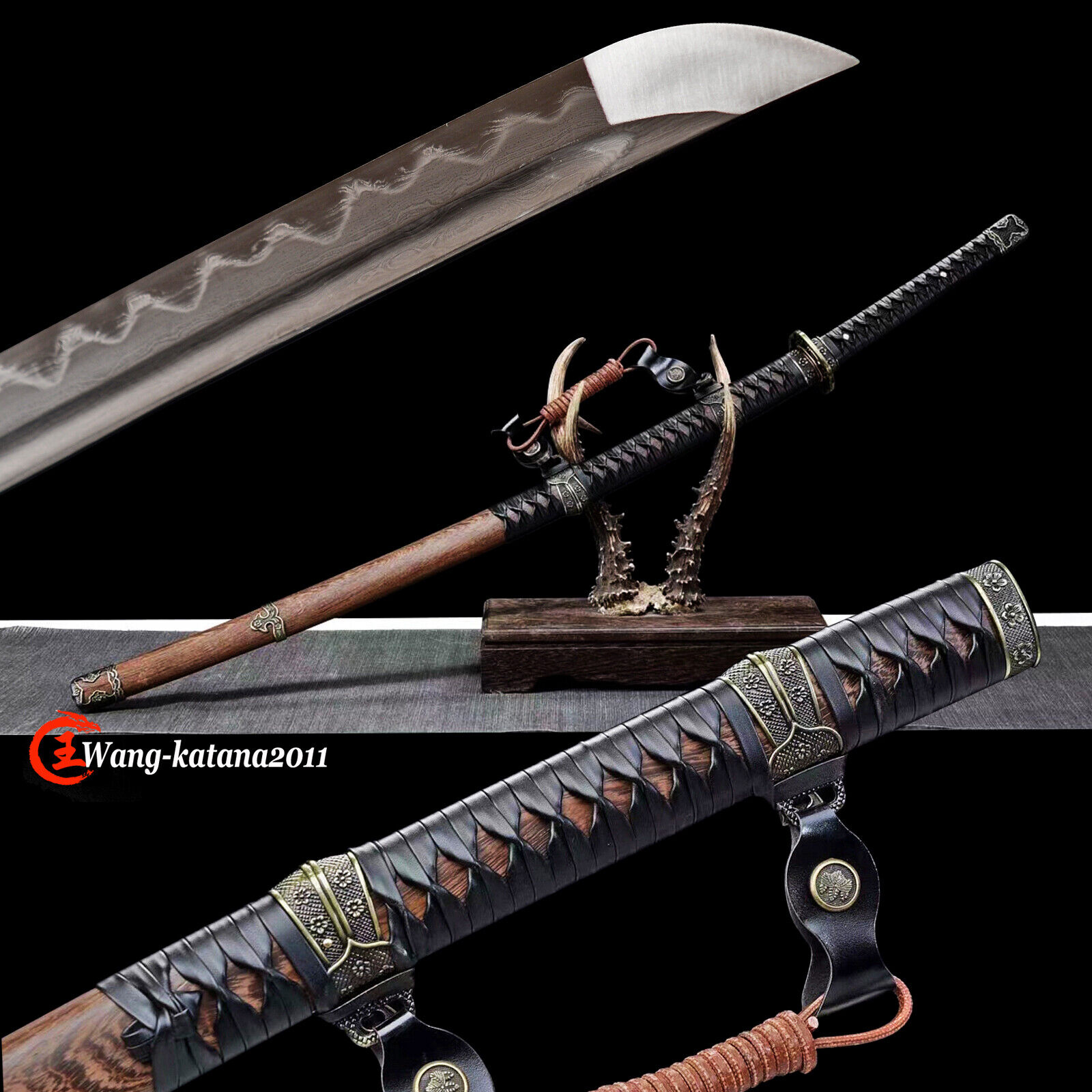 Rosewood Tachi Folded Steel Clay Tempered Japanese Samurai Katana Sword Sharp