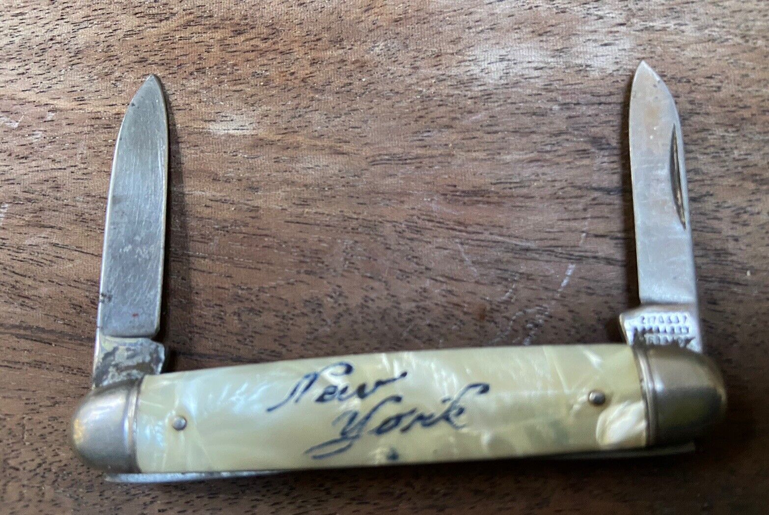 Vintage Pocket Knife Tourist Old Script New York Artificial Pearl IMPERIAL US
