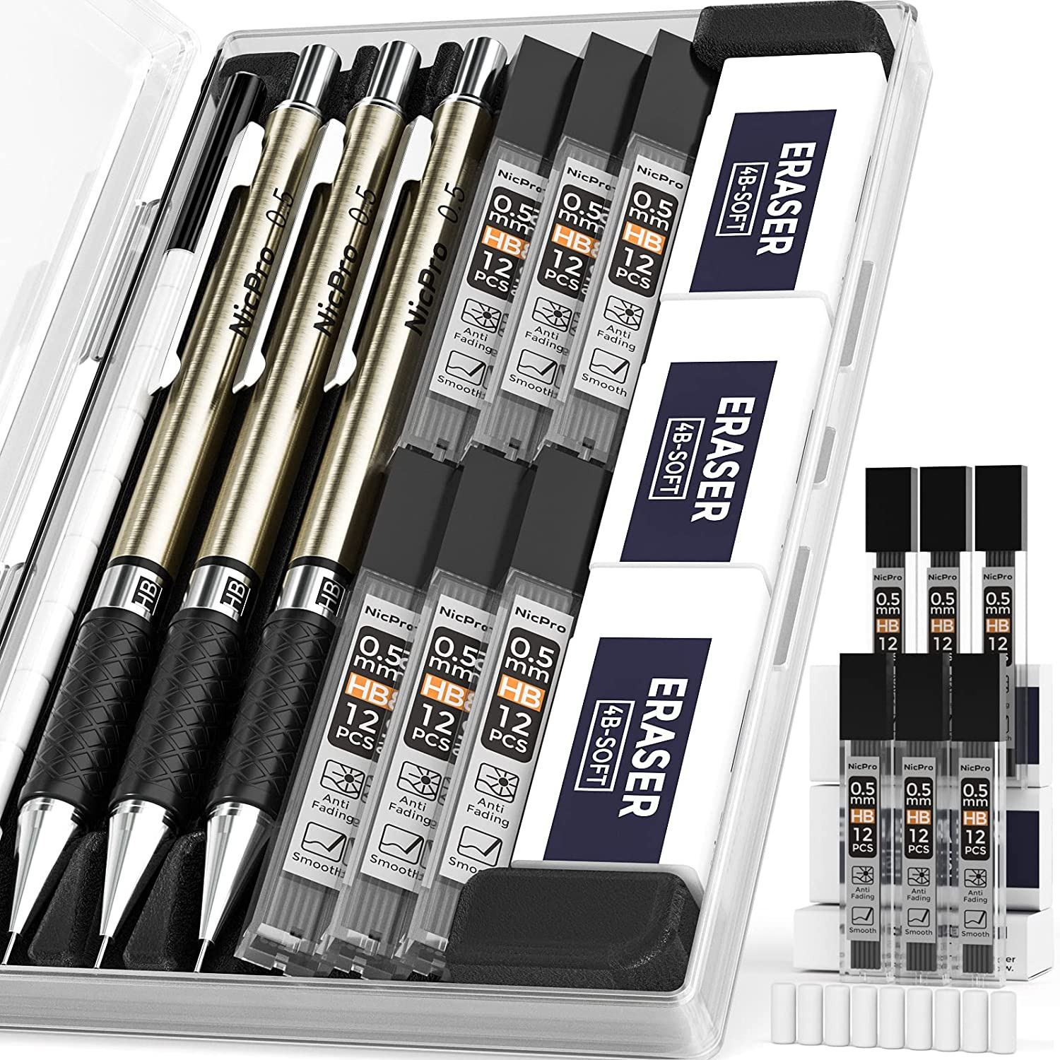 9PCS Art Mechanical Pencils Set in Case 3PCS Metal Drafting Pencil Lead Pencil