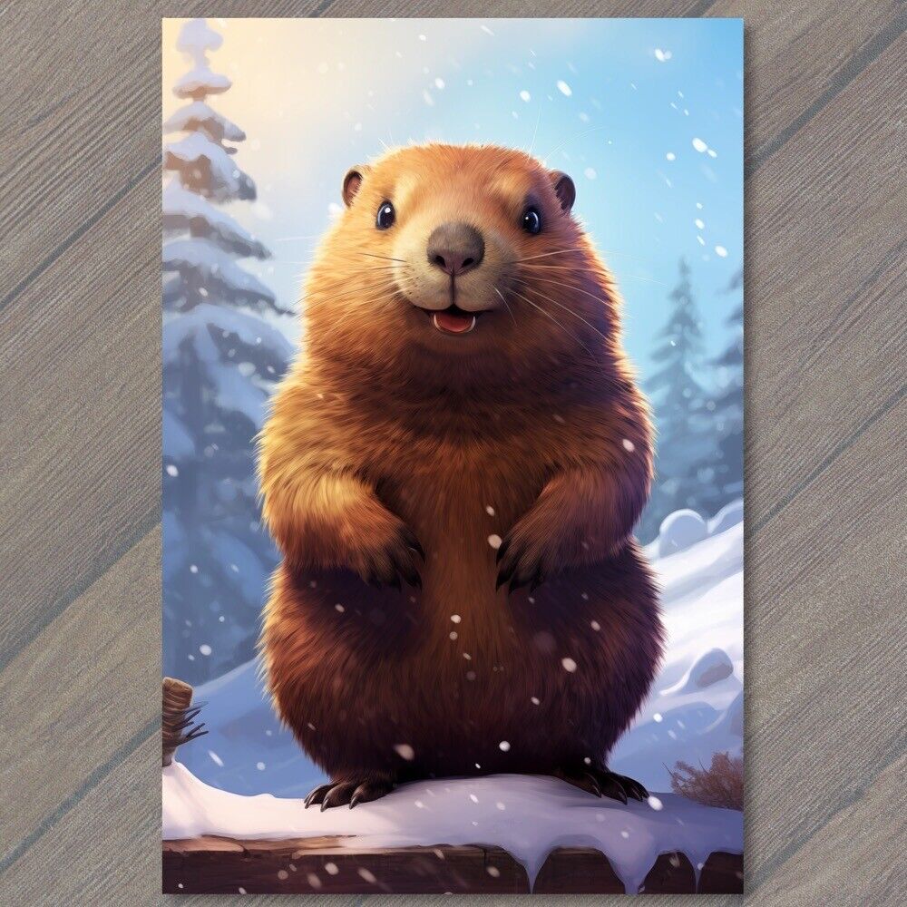 POSTCARD: Playful Groundhog Revels in Winter's Wonderland Snow Day ❄️🐾