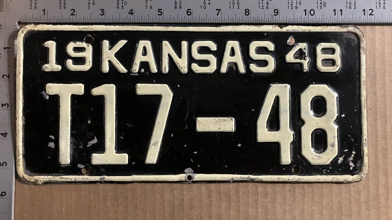 1948 Kansas truck license plate T17-48 YOM DMV Bourbon awesome serial 48 11849