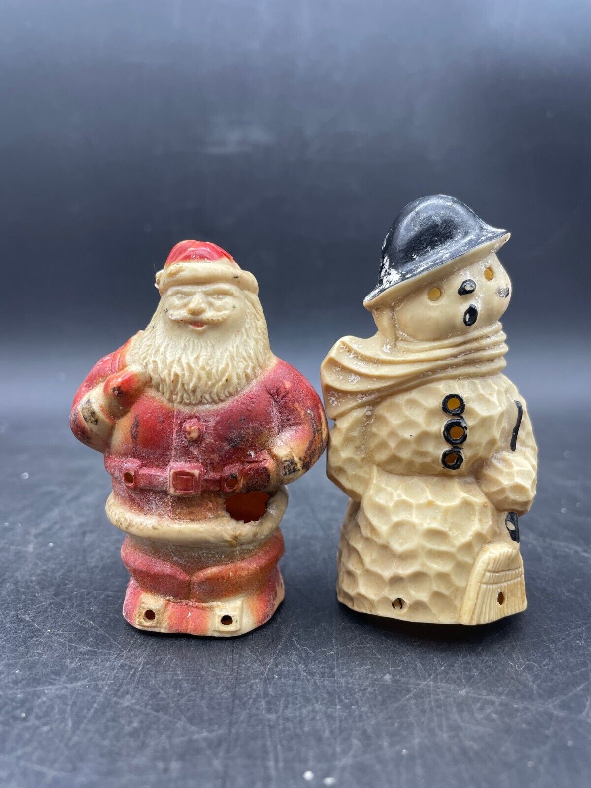 Antique 1940\'s Santa Claus and Snowman Christmas light covers
