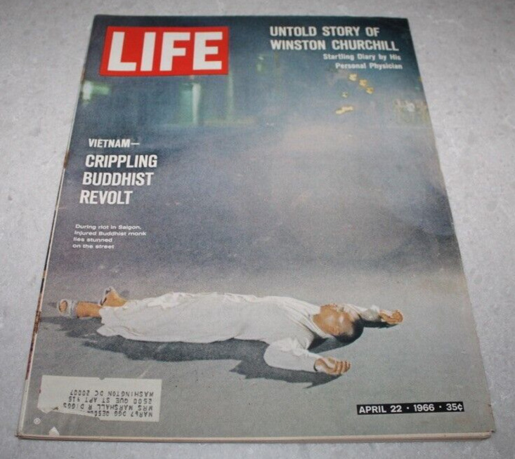 Vtg Life Magazine APRIL 22, 1966 Buddhist Monk Lies Stunned In Street ADS