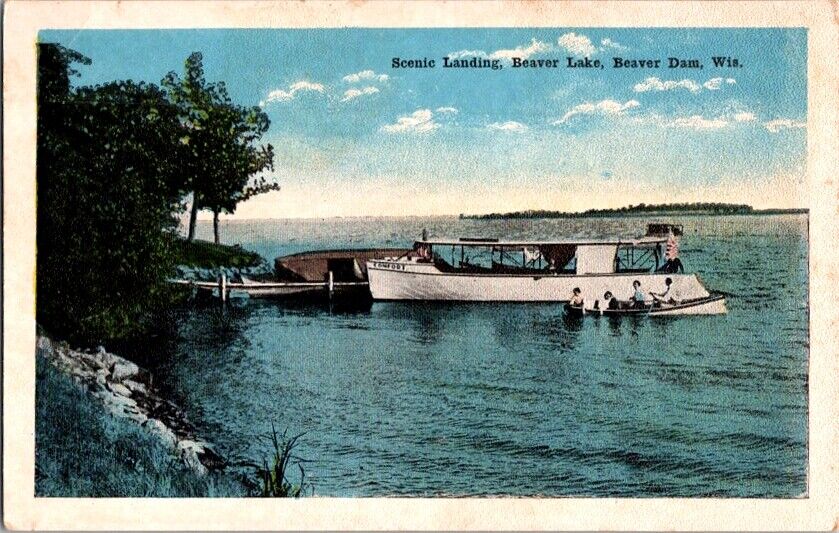  Postcard Boat Landing Beaver Lake Beaver Dam WI Wisconsin c.1915-1930     I-487
