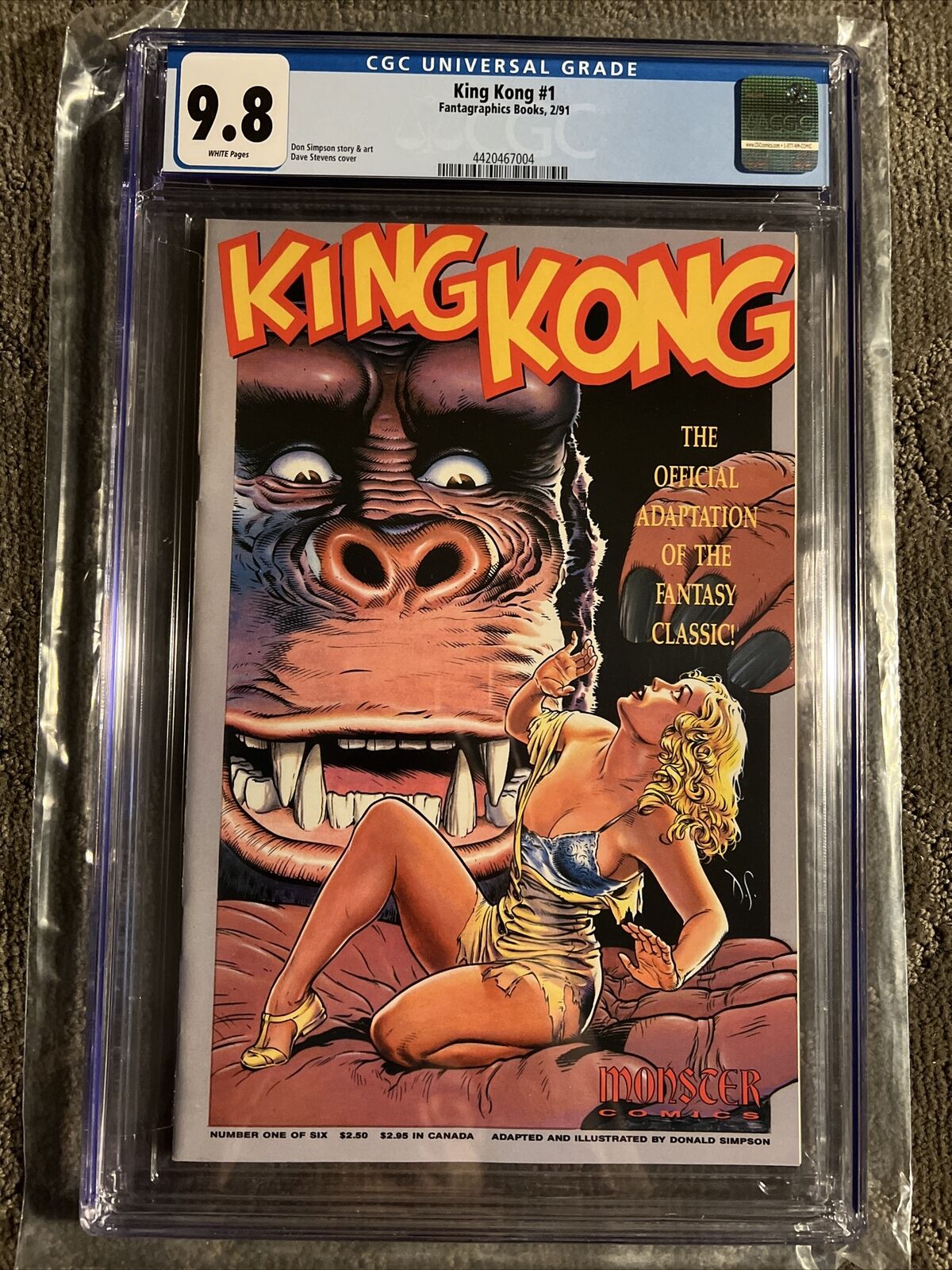 Fantagraphic Comic King Kong 1 1991 CGC 9.8 NM Dave Stevens GGA Cover TOP POP 🔥