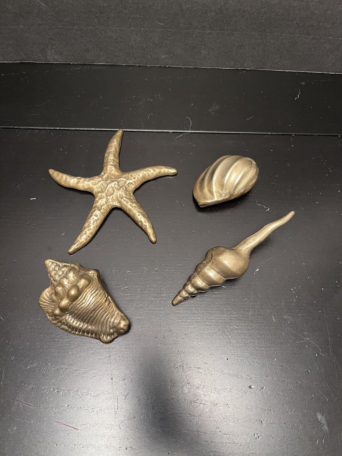 VTG Lot 4 Solid Brass Seashells Nautical Decor Paperweight Taiwan Shell Starfish