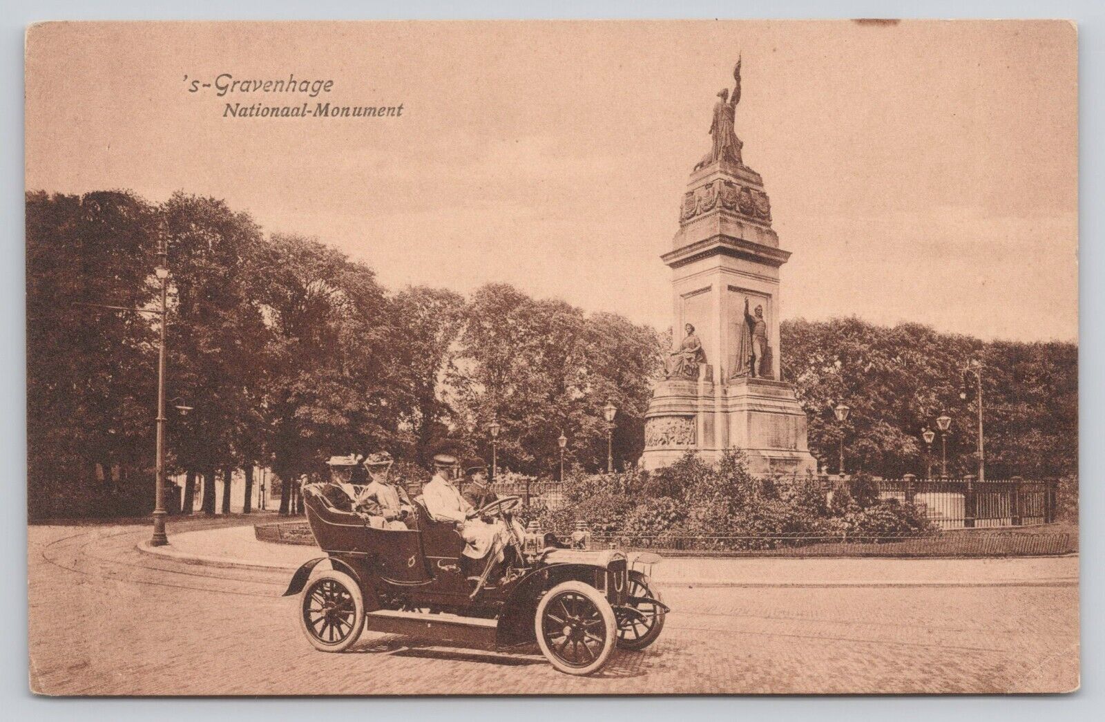 Netherlands Gravenhage National Monument Hague Antique Car Unposted Postcard