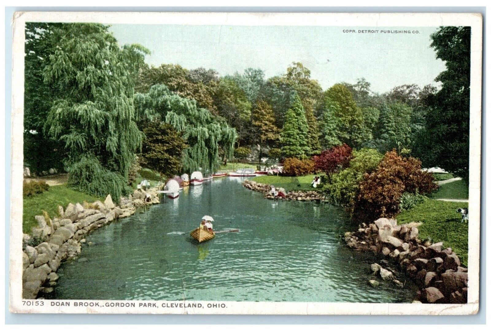 1913 Aerial View Canoeing Boat Doan Brook Gordon Park Cleveland Ohio OH Postcard