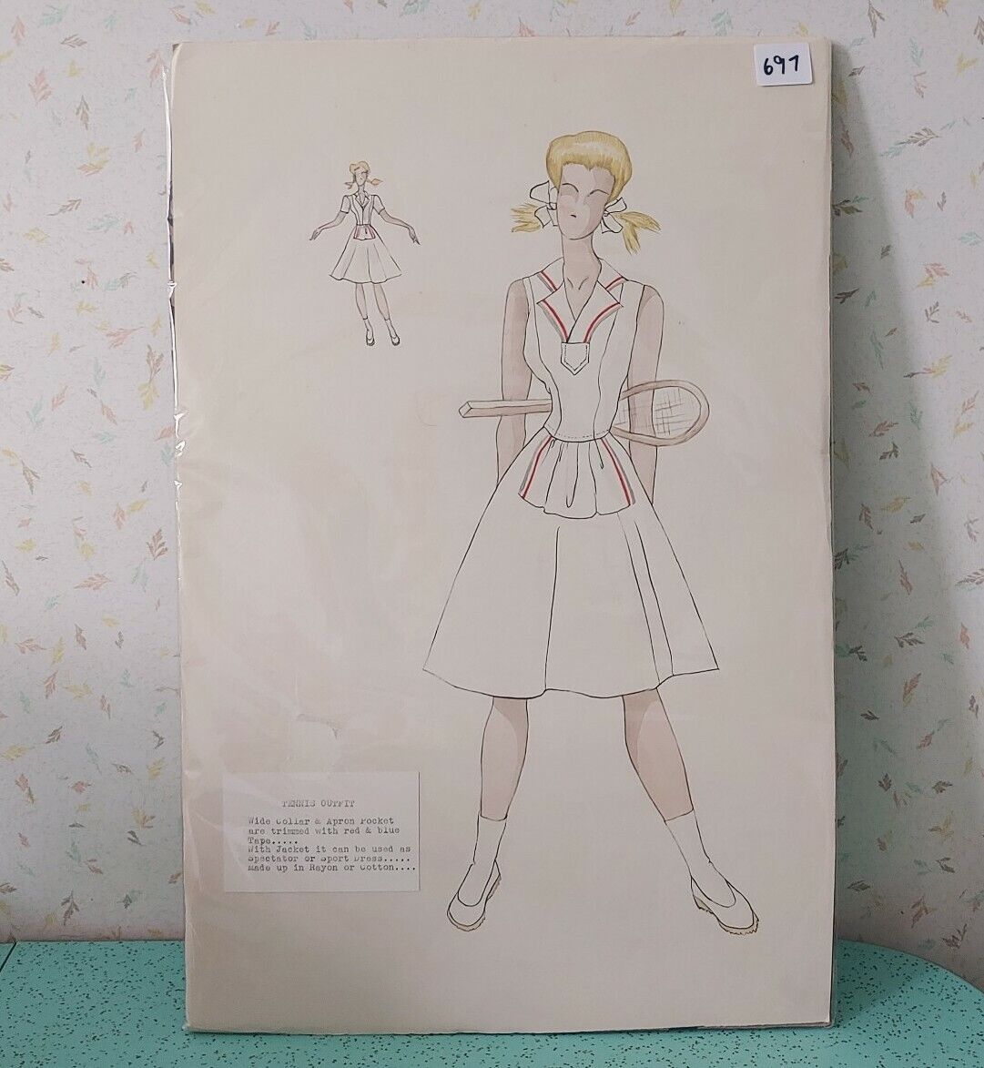 Vintage Fashion Sketch Tennis Outfit 17.5\
