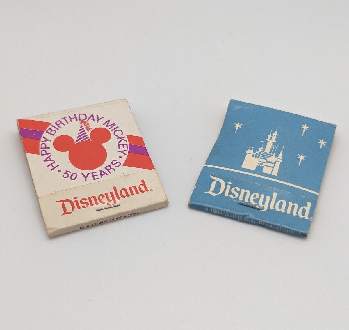Lot of 2 Unused VTG Disney Matchbooks: HBD Mickey 50 Years & Disneyland 1985
