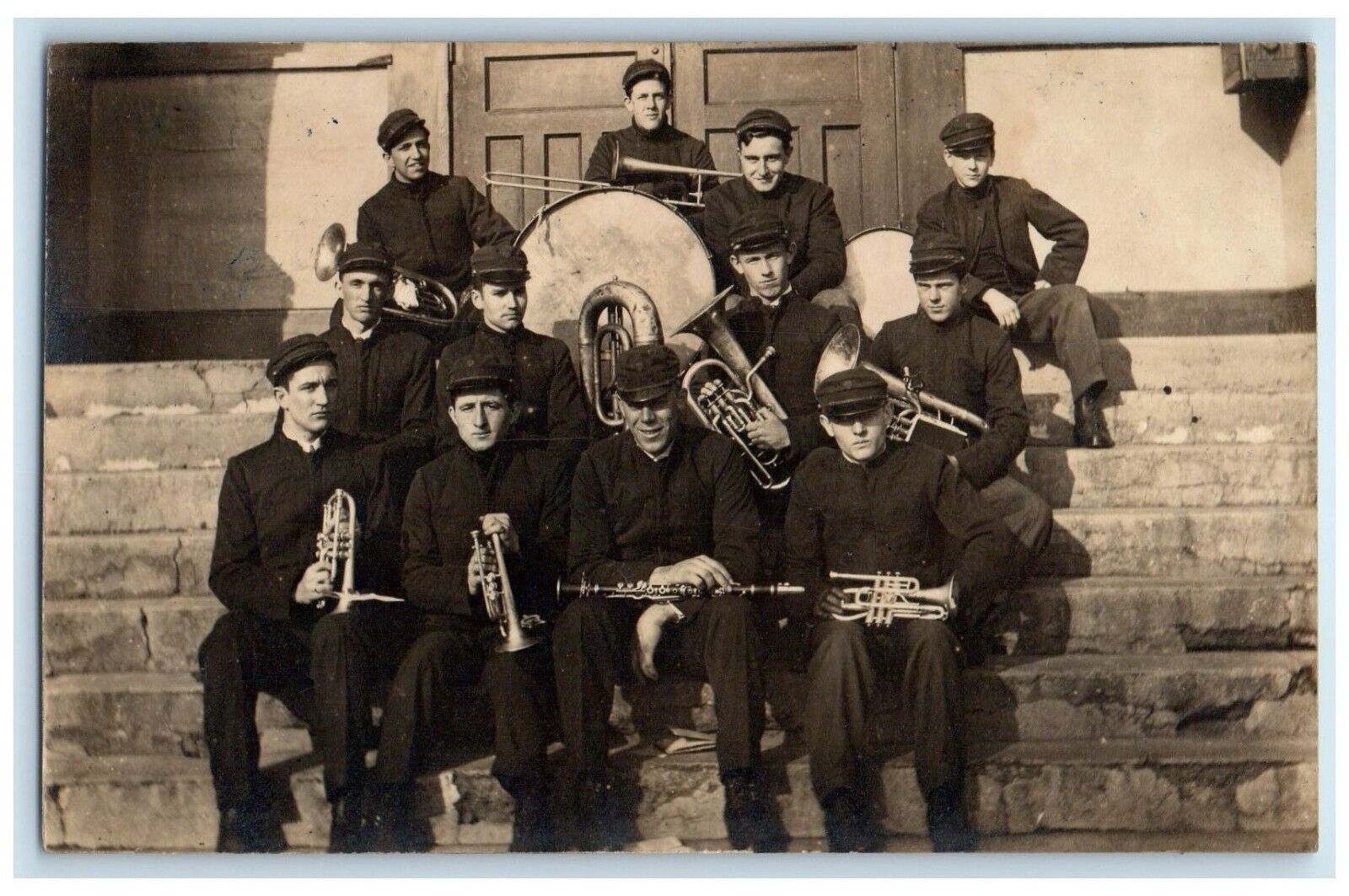 c1910's Marching Band Musicians Clarine Horn Trombe RPPC Photo Antique Postcard