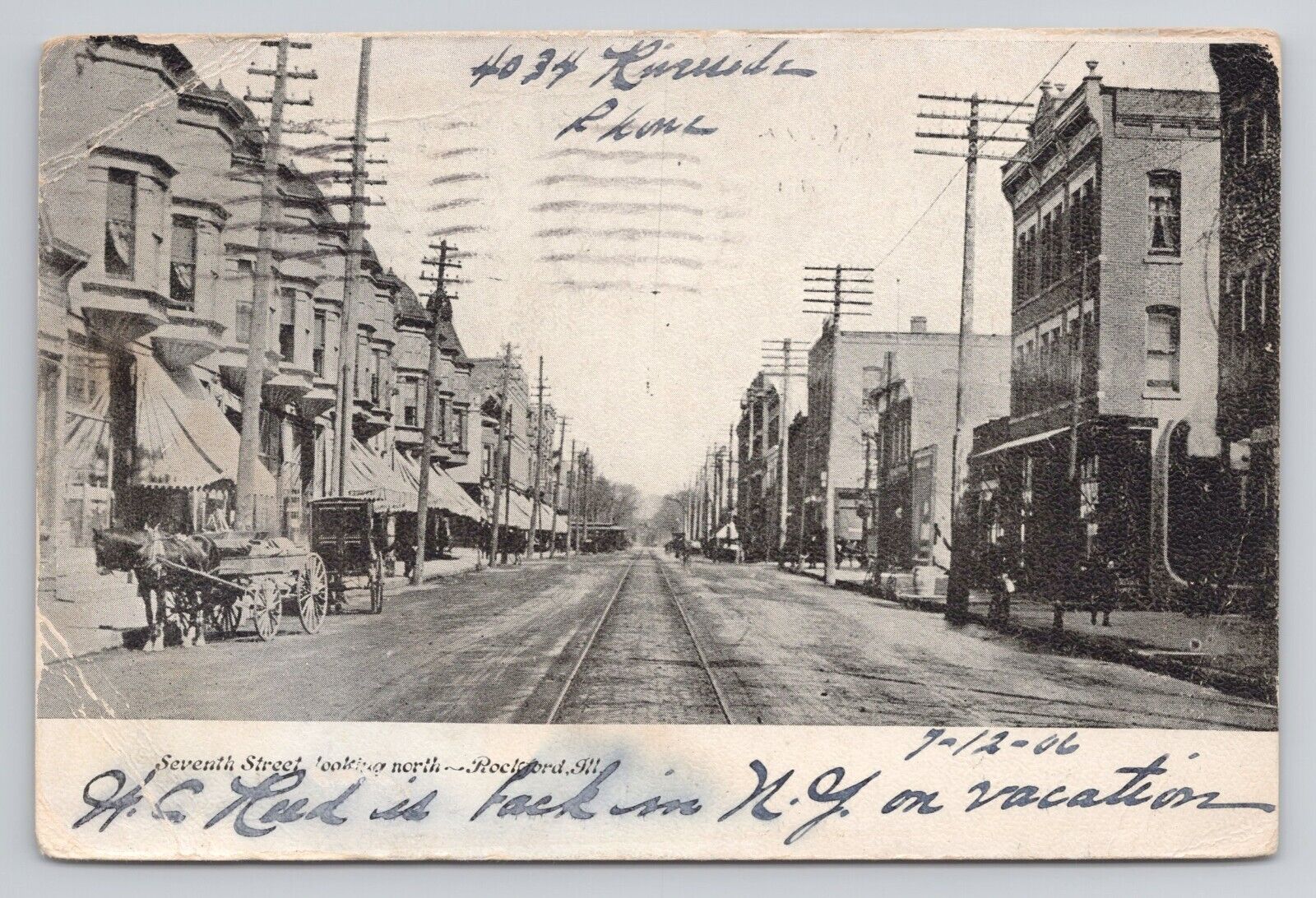 Seventh Street Looking Noth Rockford Illinois 1906 Antique Postcard