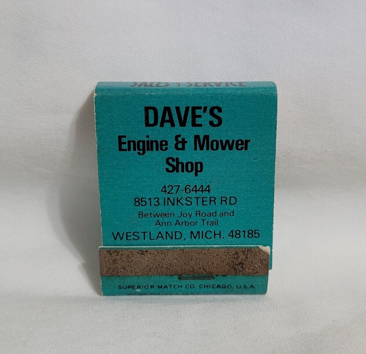 Vintage Dave's Engine & Mower Repair Matchbook Westland MI Advertising Full