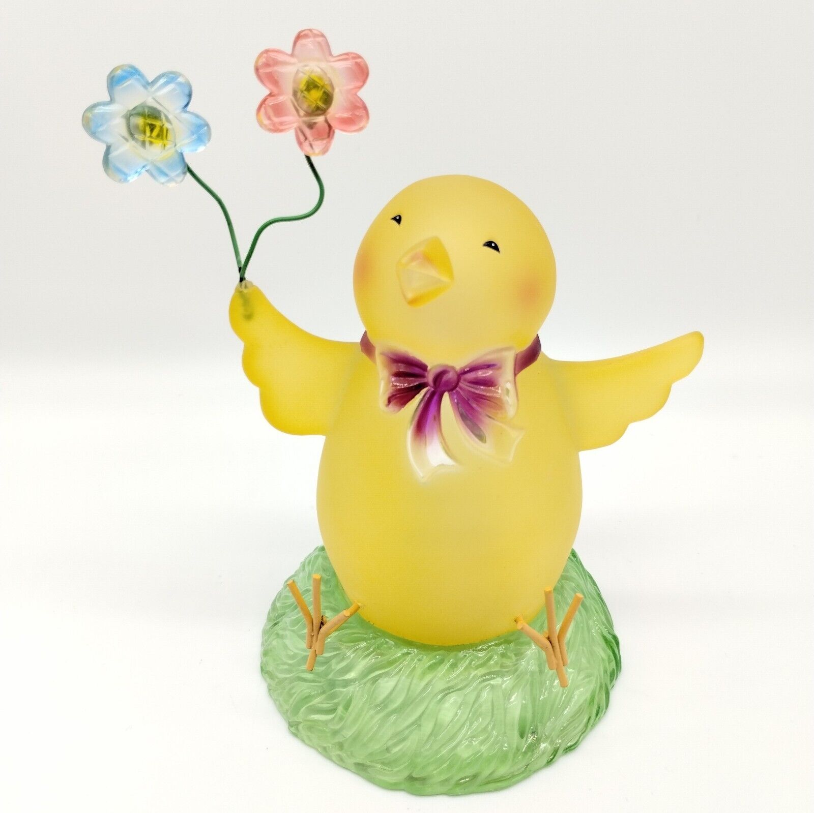 Vintage Lighted Easter Chick Figurine Holding Two Flowers Color Changing Decor