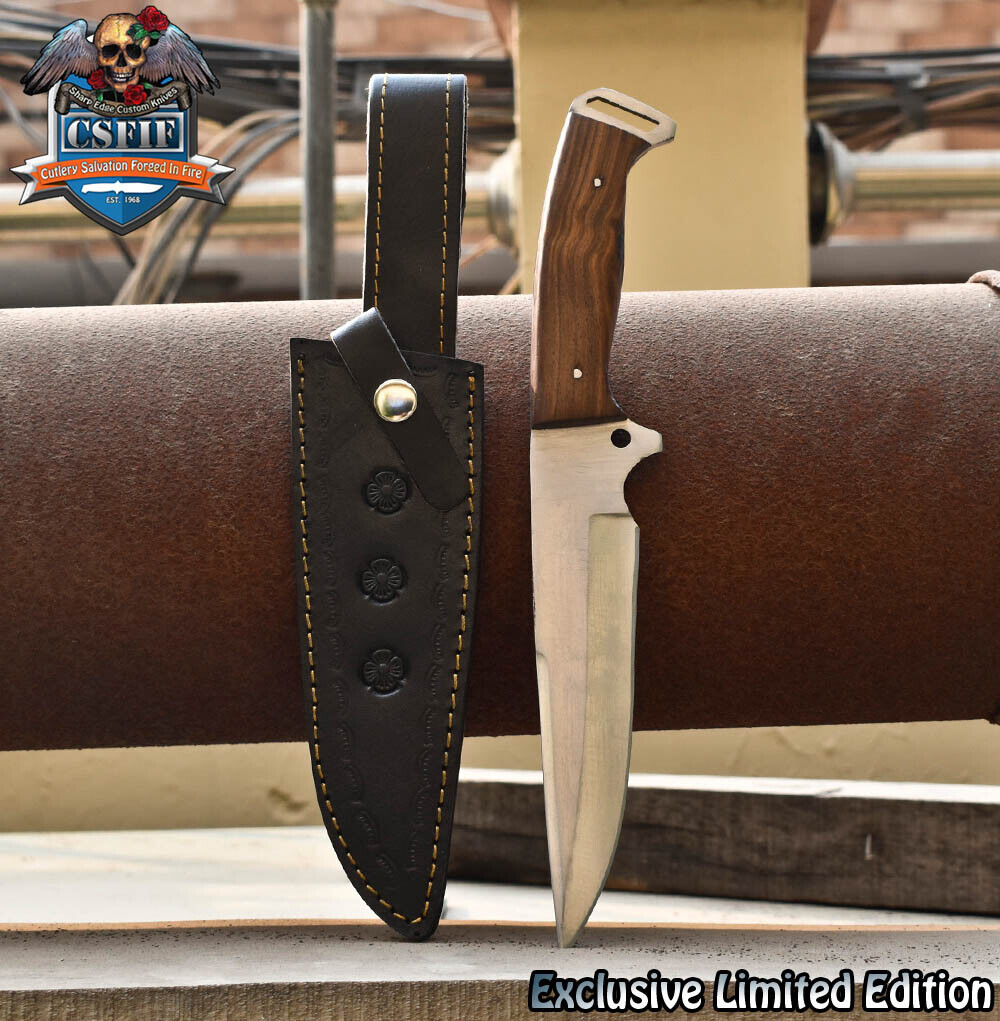 CSFIF Hand Crafted Full Tang Knife AUS-8 Steel Walnut Wood EDC Bushcraft