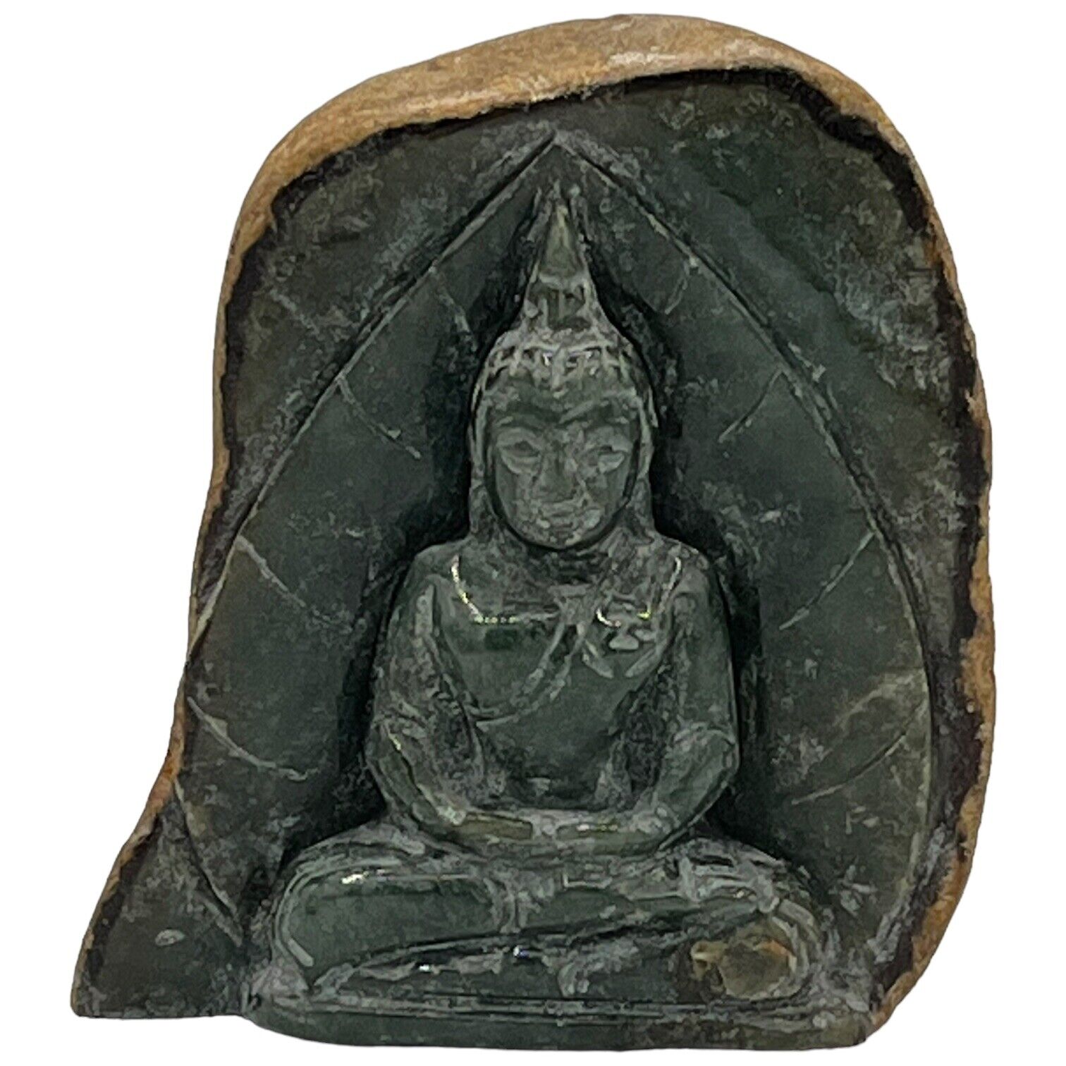 Traditional Thai Buddha Carved Jade or Jadeite in Rock Thai Buddha Meditating