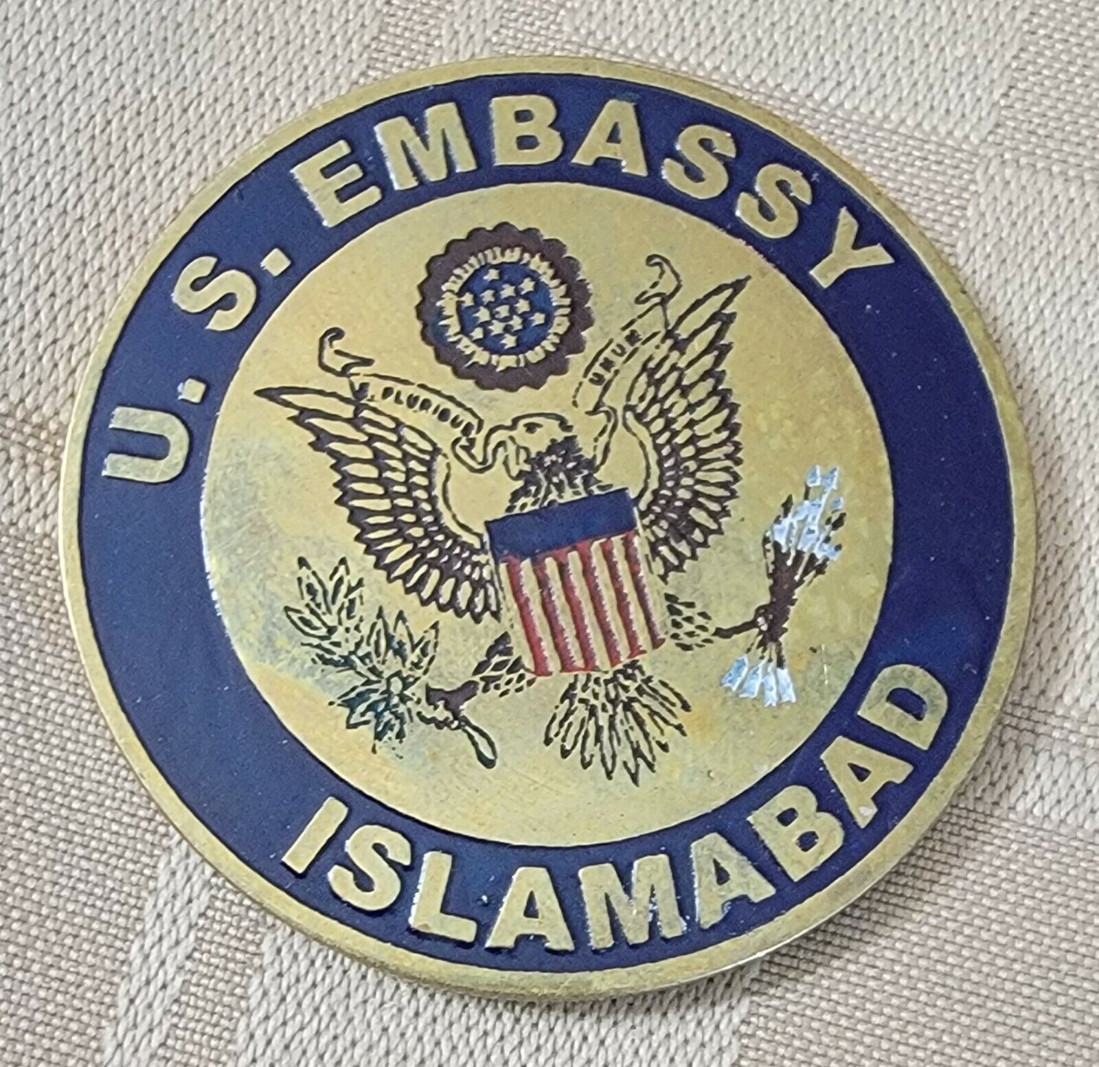 Vintage Early U.S. Embassy Islamabad Pakistan Challenge Coin OD RP RARE VHTF