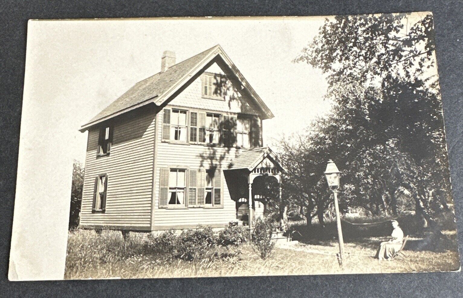 Vintage Postcard: RPPC Unknown Location~ Home, Lady in Yard, 1909