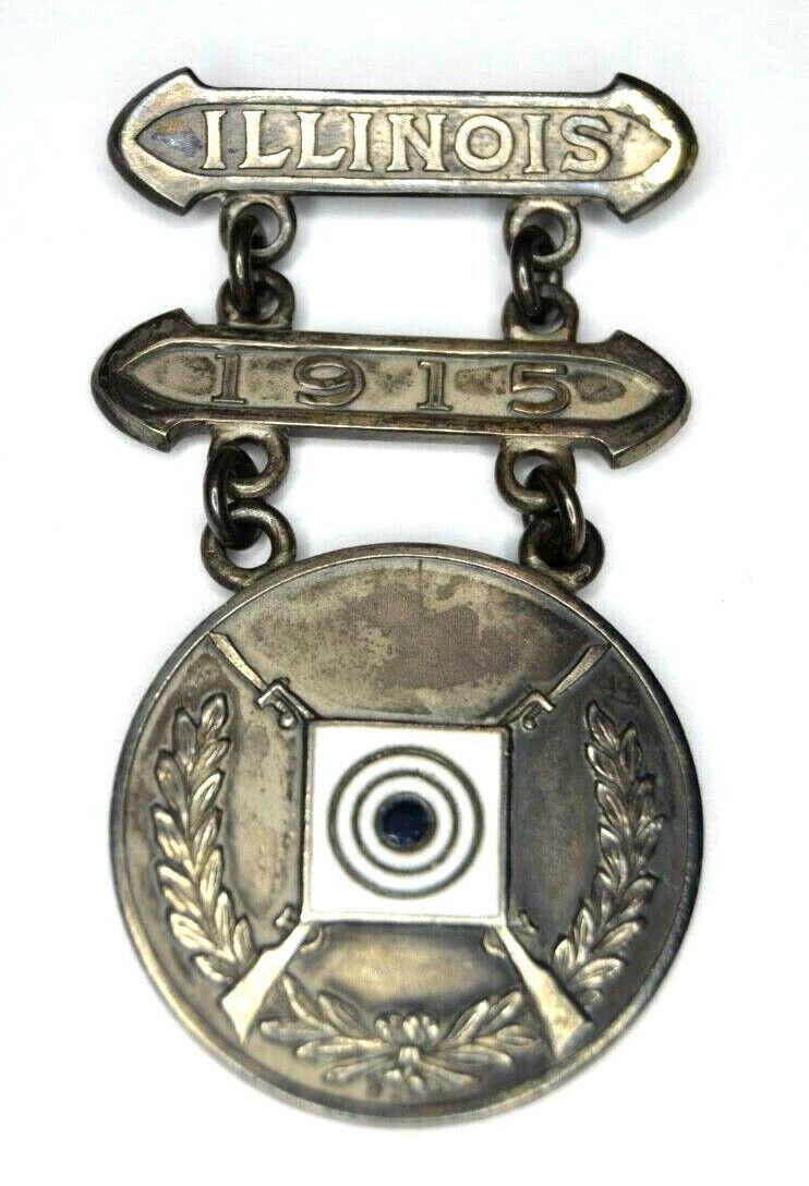 WWI Illinois National Guard EIC Sterling Silver Rifle Marksmanship Badge Medal