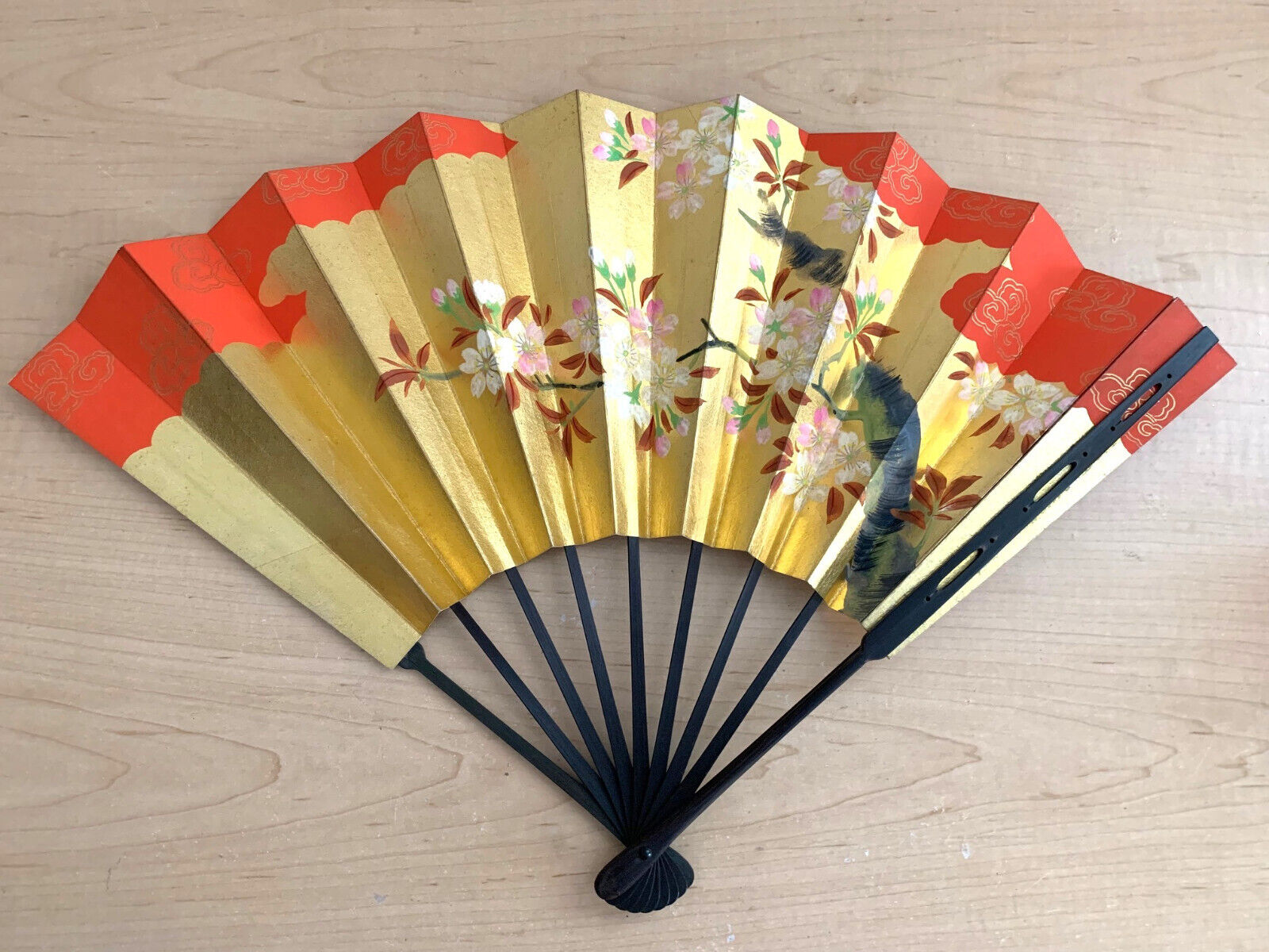 Japanese Kyo-Sensu Mai-ougi (Dance) Sakura (Cherry Blossom) Folding Fan w/Case