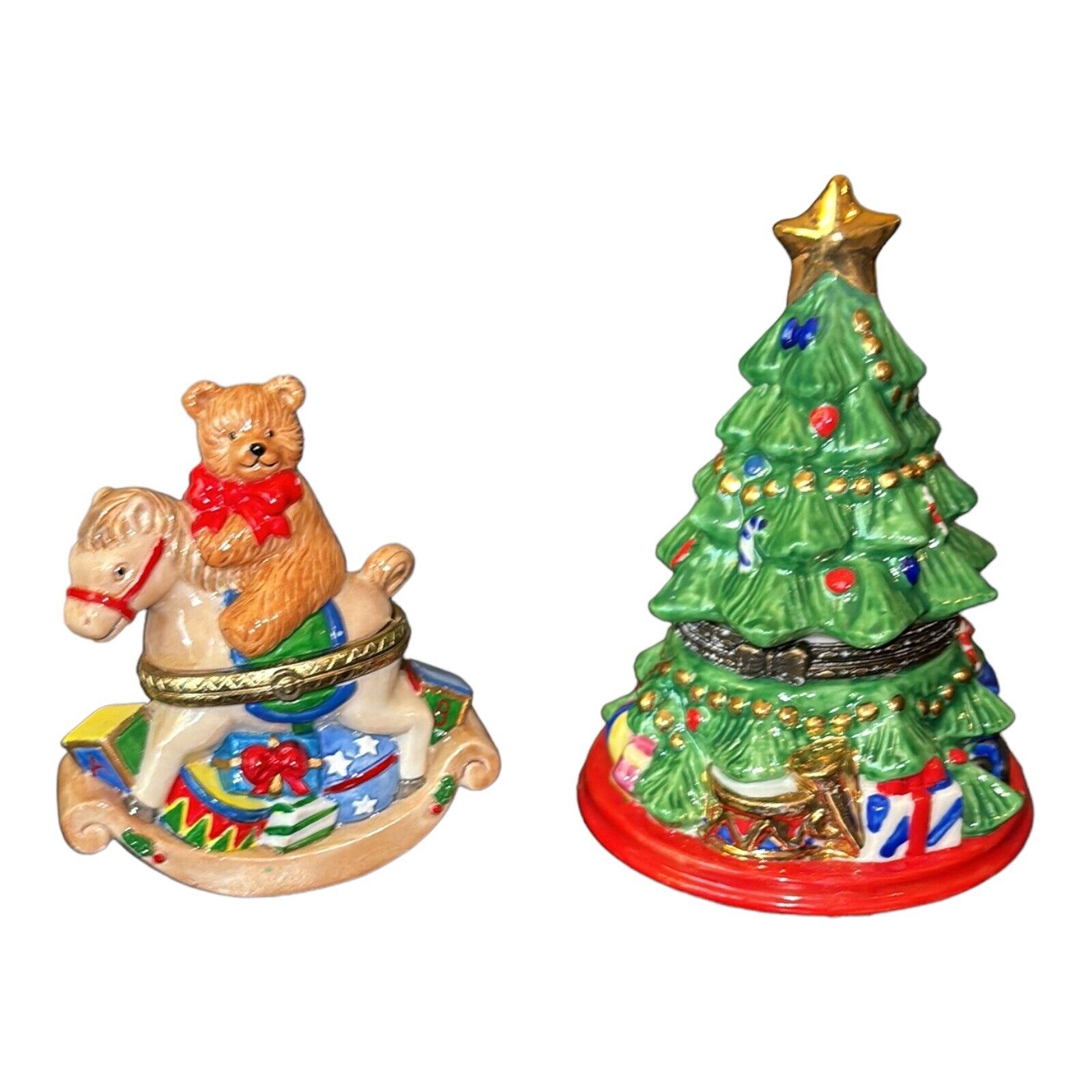 2 Vintage Christmas Themed Trinket Boxes