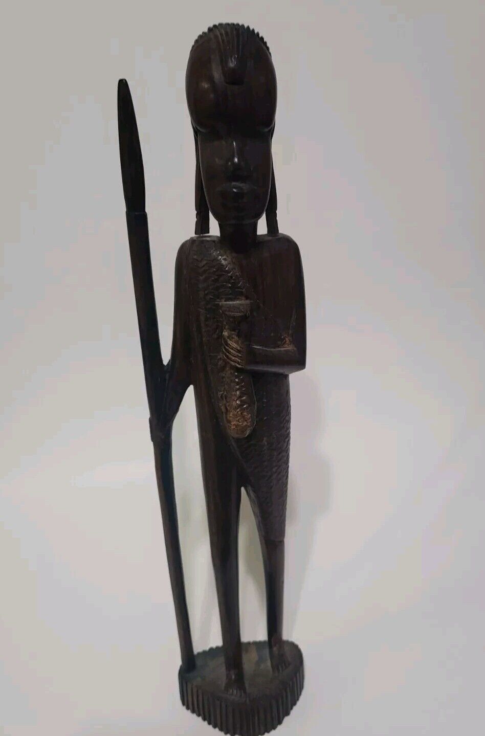 Vintage African Wooden Hand Carved Folk Art Primitive Holding Fish Spear 