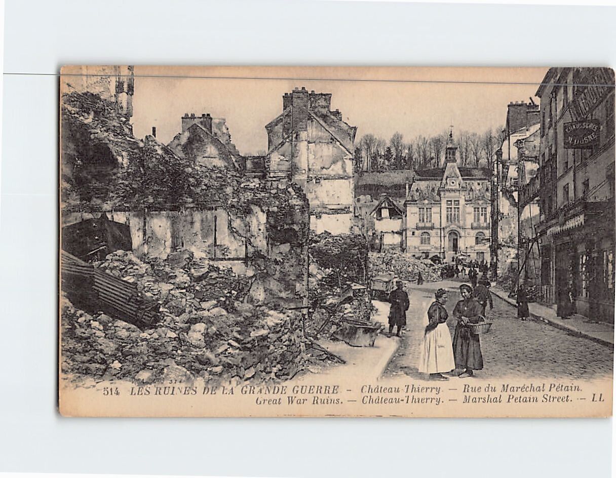 Postcard Great War Ruins Marshal Petain Street Château-Thierry France