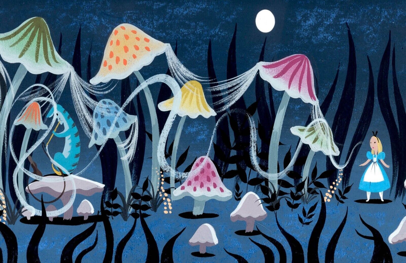 Mary Blair Disney Alice in Wonderland Mushrooms Caterpillar Concept Poster