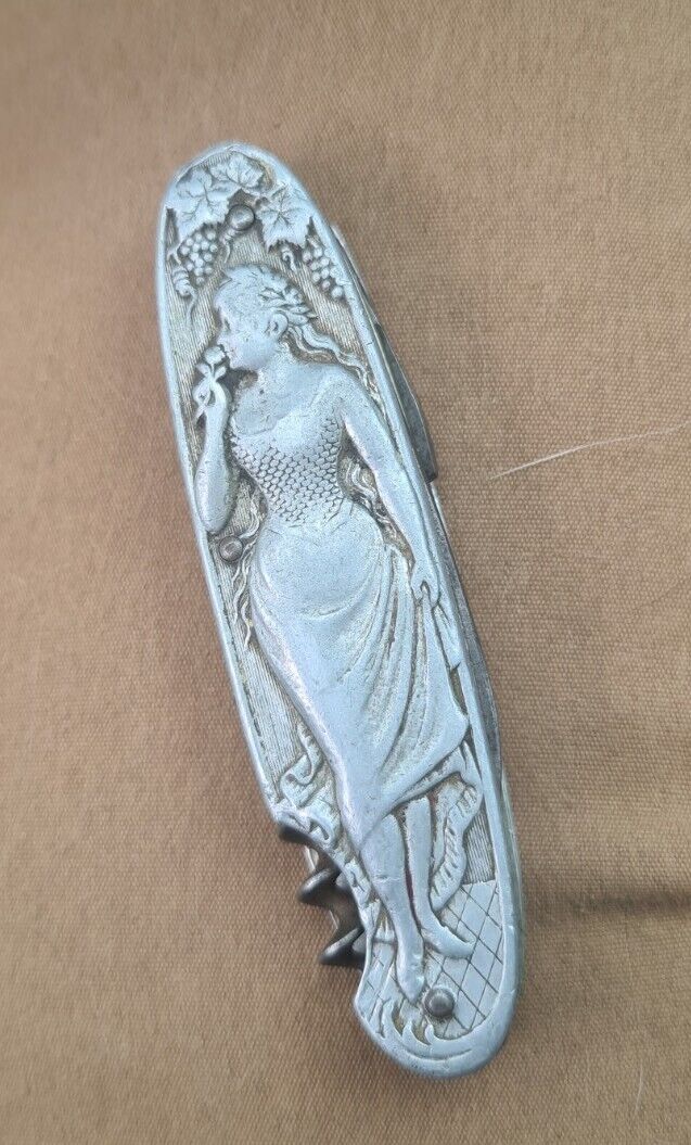 Antique Gesetzlich Gerchutz Art Nouveau Lady Figure Pocket Knife c.1890