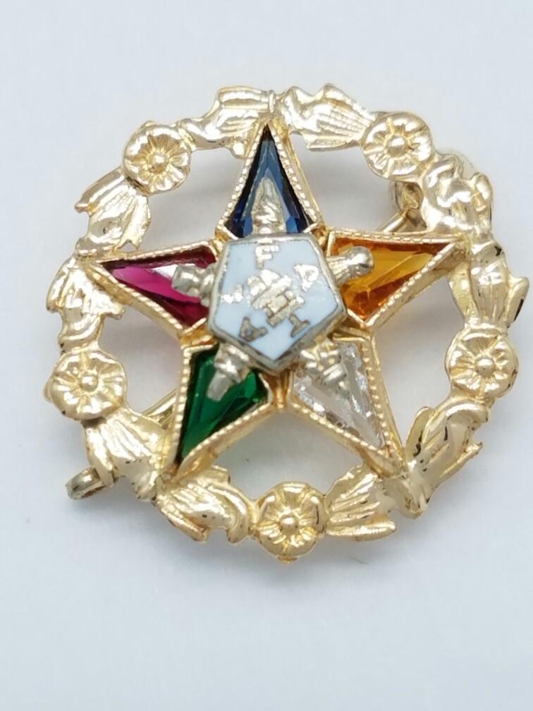 10K Yellow Gold Eastern Star Masonic Cubic Zirconia Brooch Pin (AP1077964)