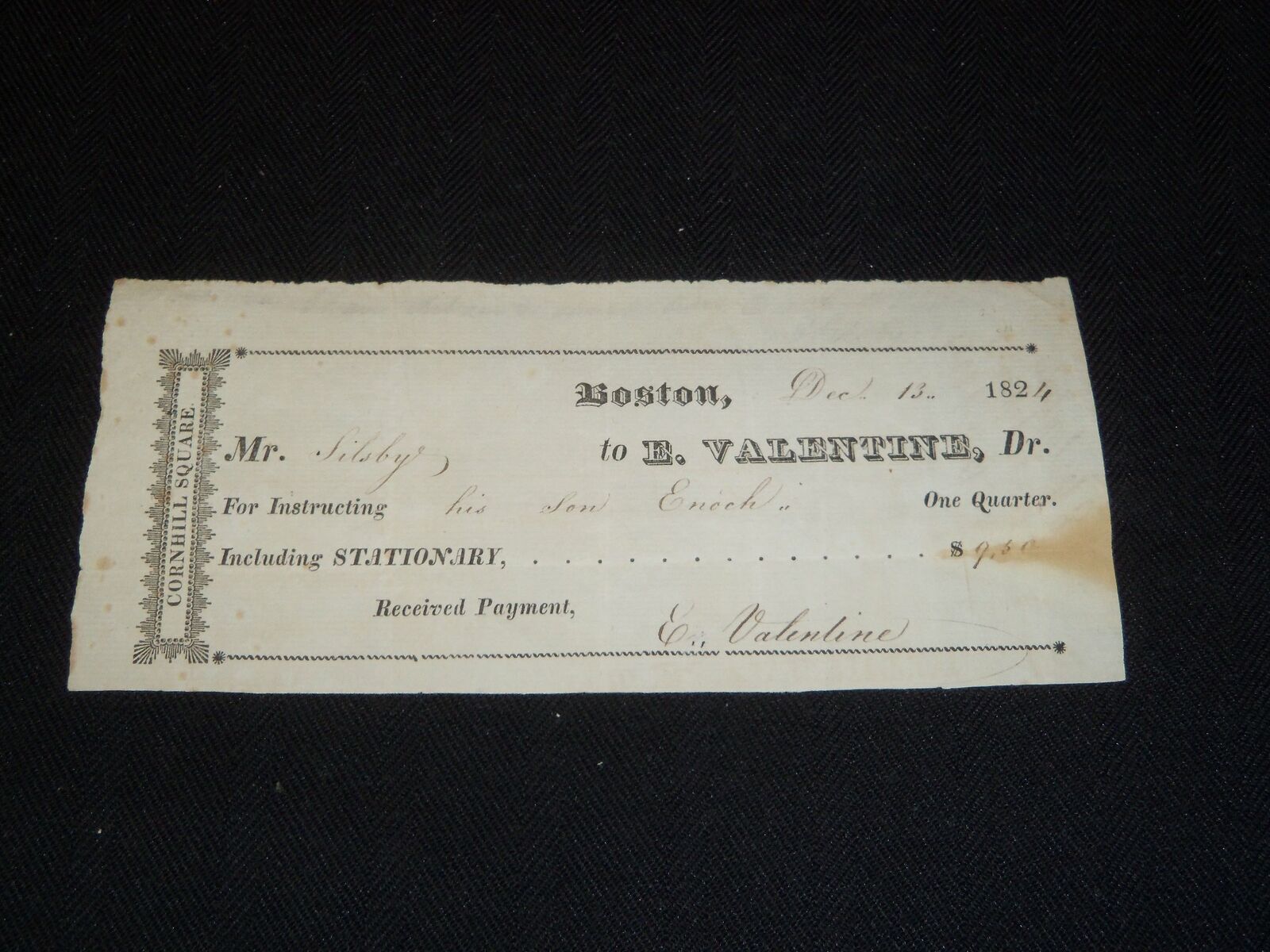 1824 PAYMENT VOUCHER PROGRAM - BOSTON - E. VALENTINE TO MR. SILSBY - J 5394