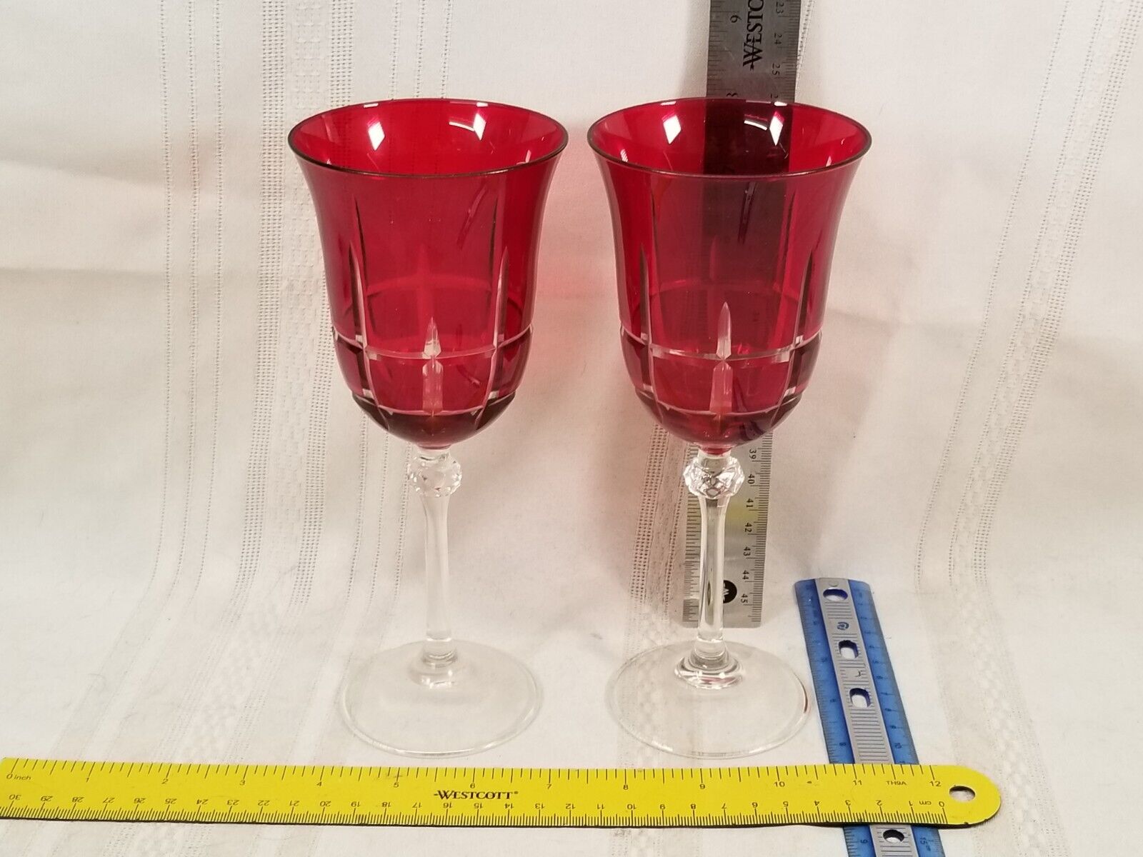 GIOIELLI DA TAVOLA GA CRISTAL ITALY RED CUT CRYSTAL WINE GLASSES SET OF 2