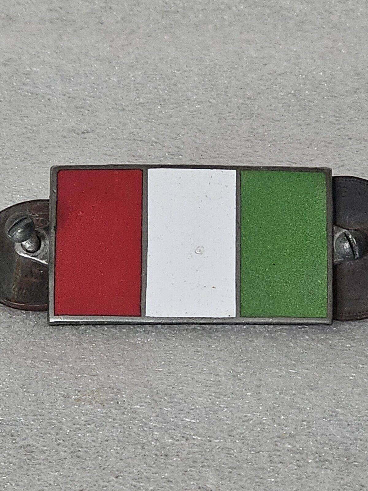 Italian Flag Metal Car Emblem, C.U.D. Made in England, Vintage Original 1960s