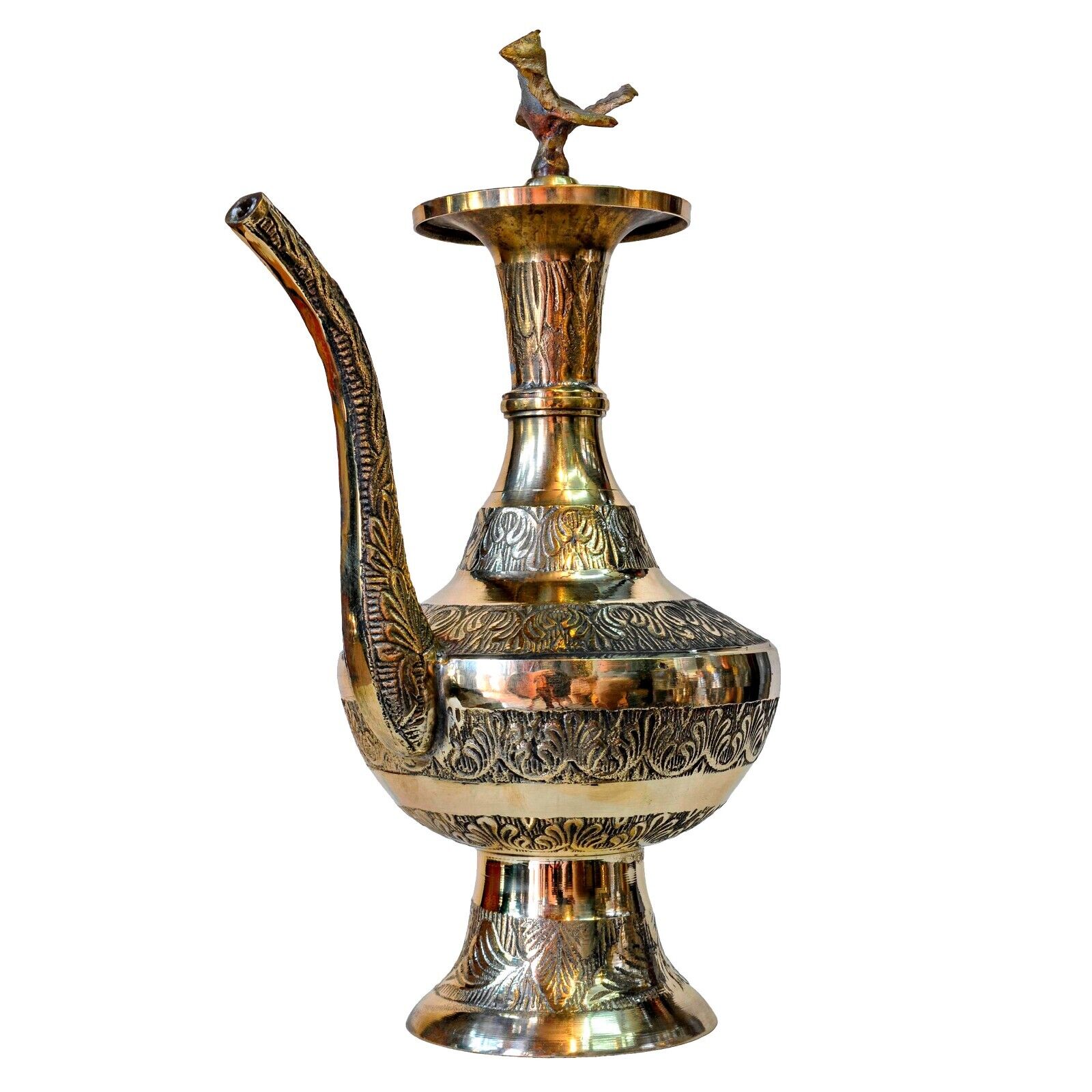 LARGE Traditional Tibetan Brass Metal Water Vessel Buddhist Bird Nepal Antiqued