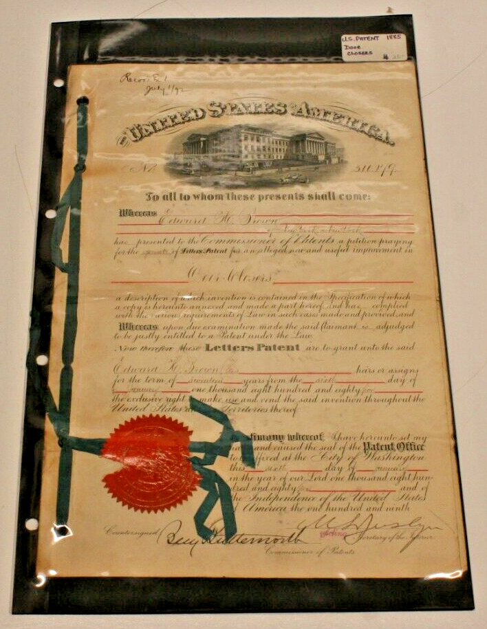 1885 U.S. Patent Certificate 310,179 \