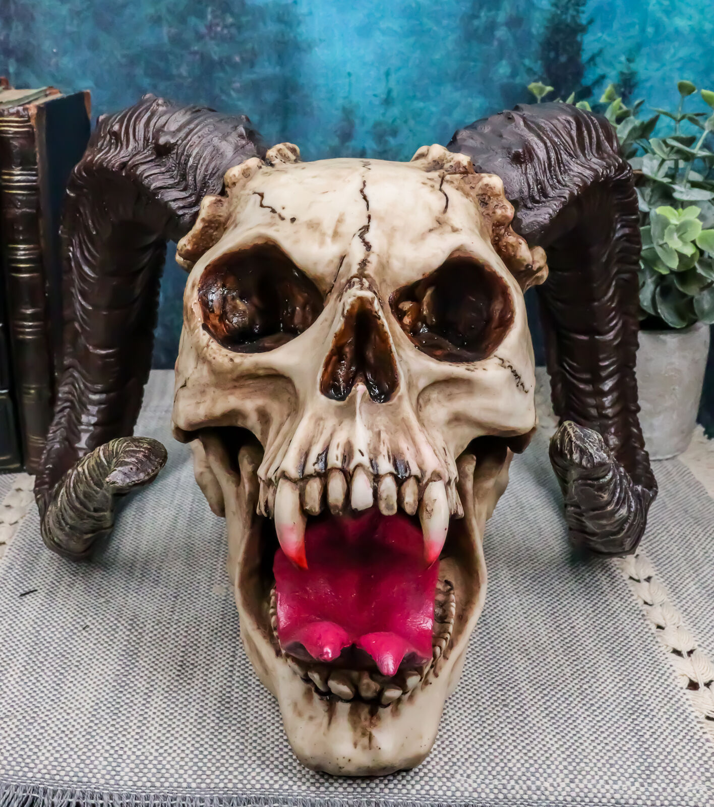 Large Demonic Krampus Ram Horned Skull Statue Gothic Figurine Halloween 9\