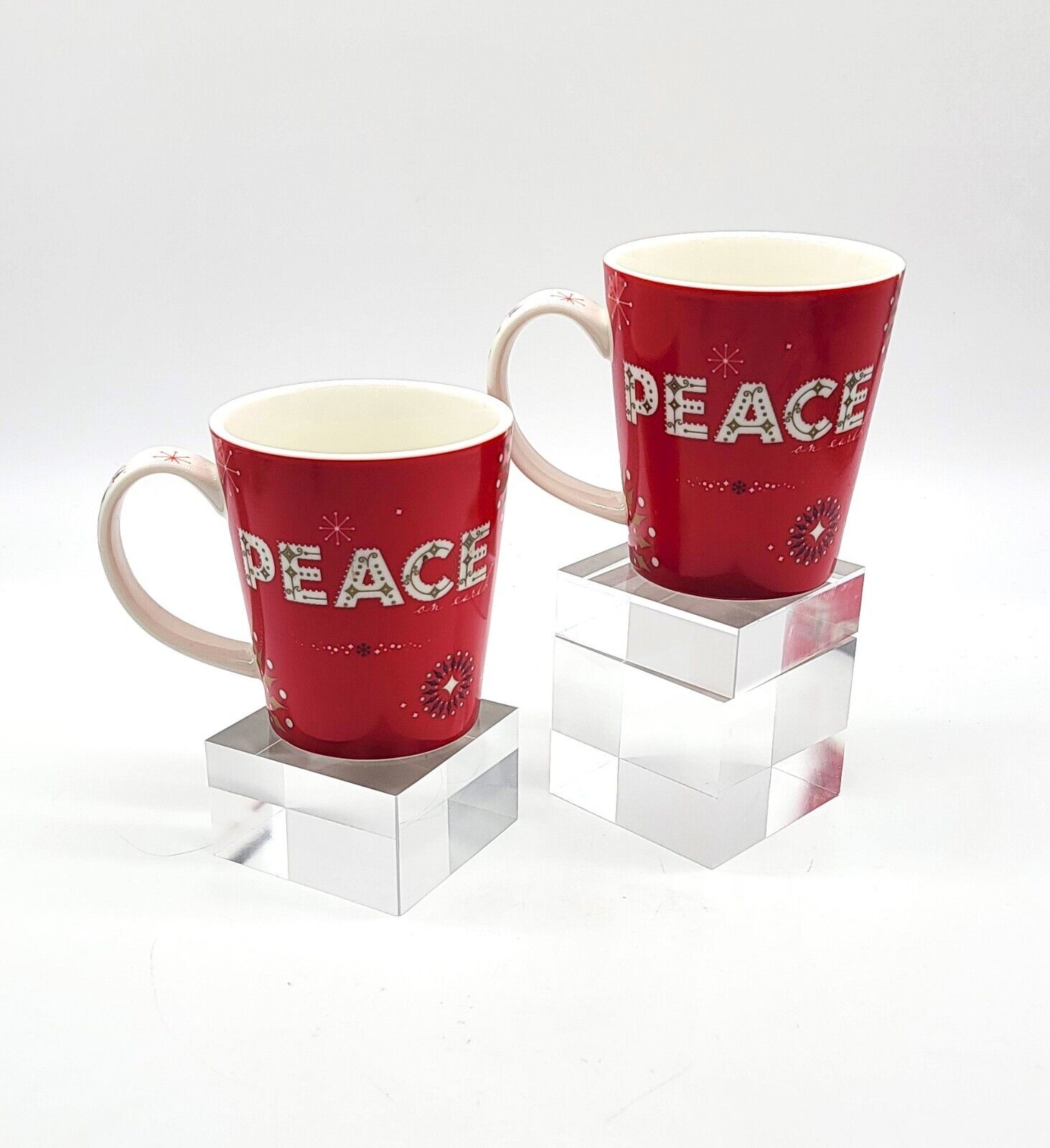 Starbucks Pair 2006 Peace On Earth Holiday 14fl.oz Handwash Microwave Safe Mugs