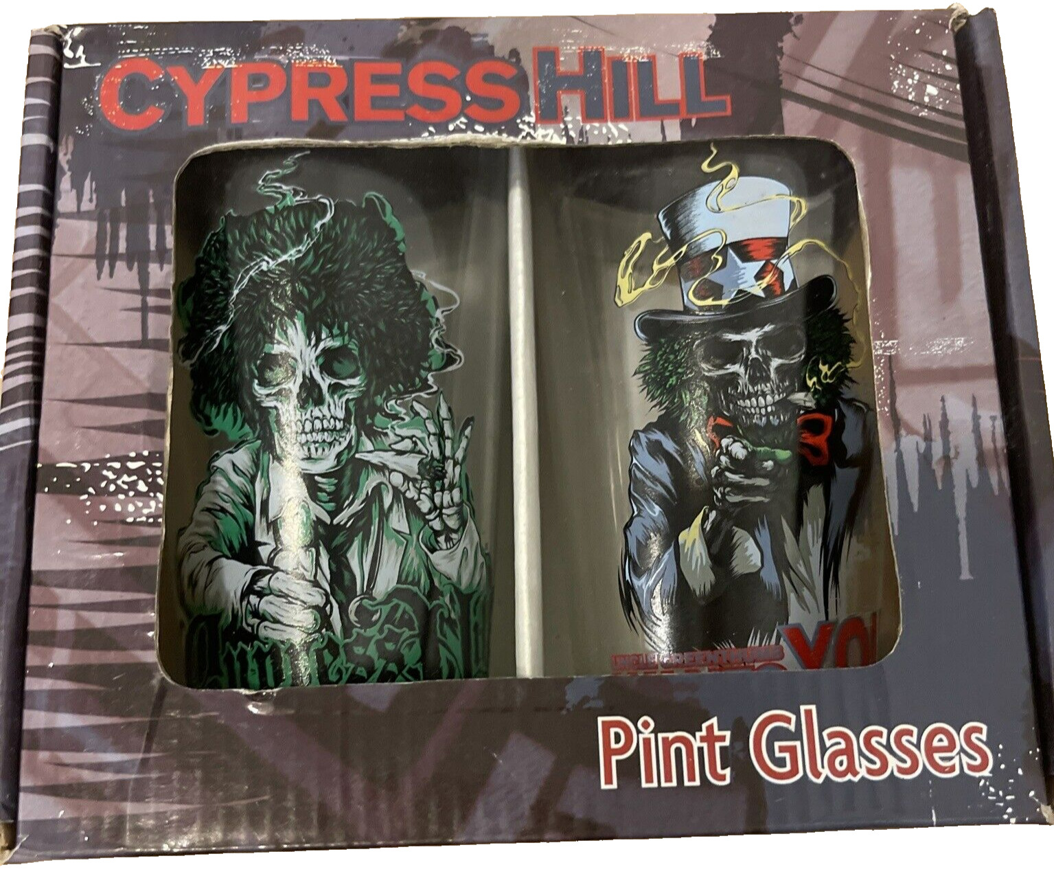 Cypress Hill Graphic Pint Glasses Dr Green Thumb Beer Bar Hip Hop RARE 16 oz
