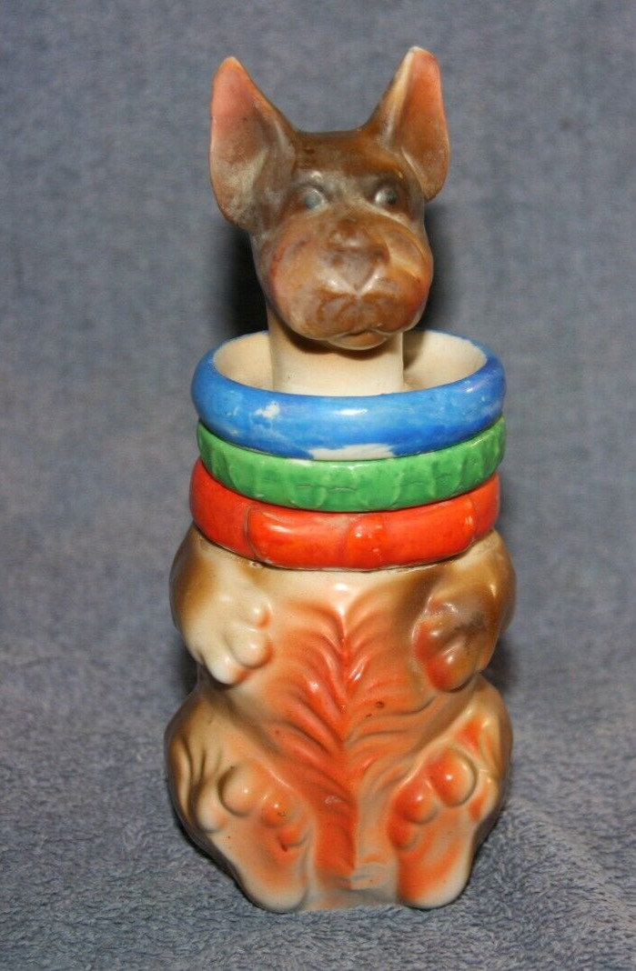 RARE FIGURAL CLOWN DOG WITH 3 STACKING ASHTRAYS-JAPAN