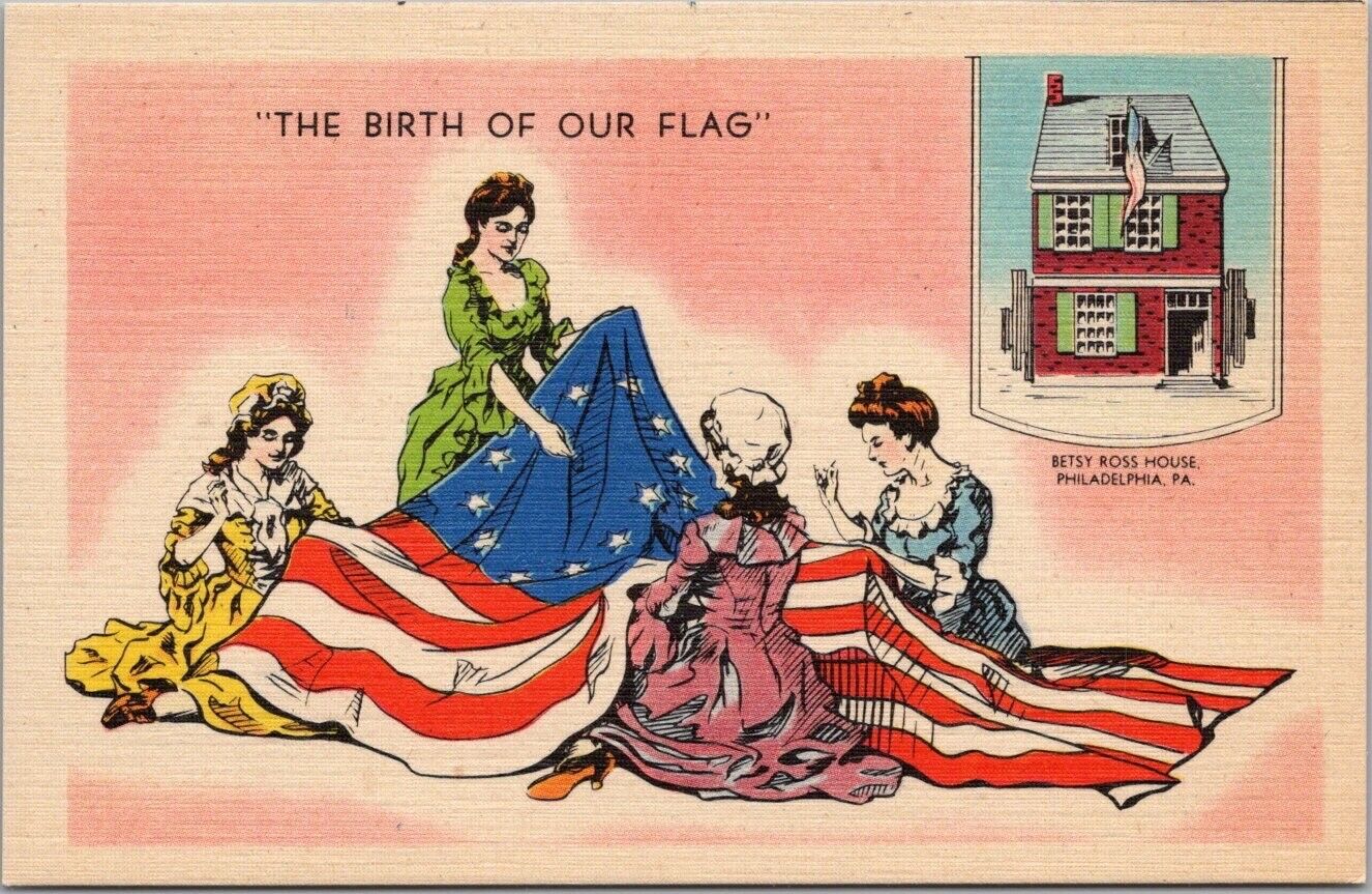 c1940s Patriotic LINEN Greetings Postcard 