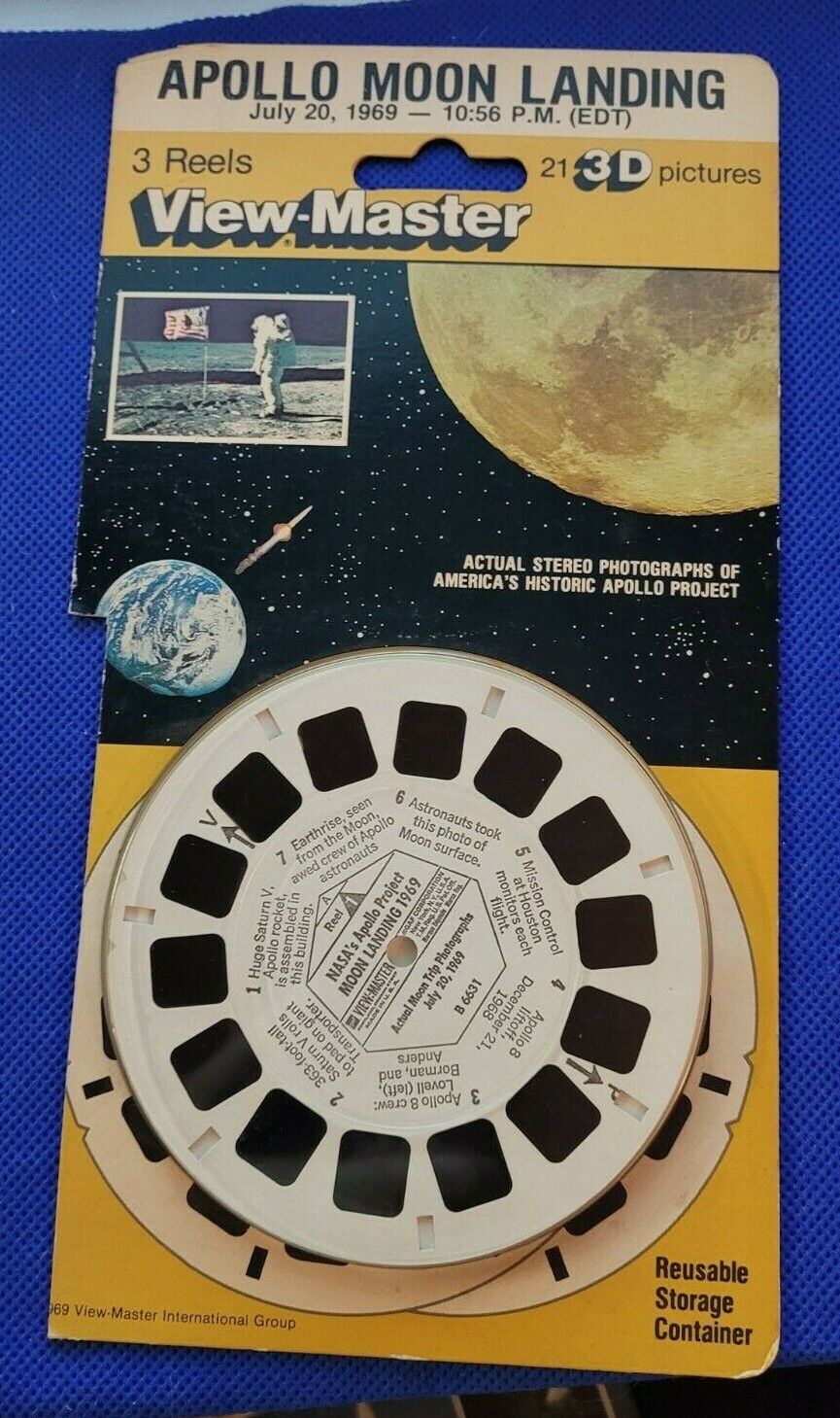 B663 NASA's Apollo Project Moon Landing 1969  view-master 3 Reels Pack opened