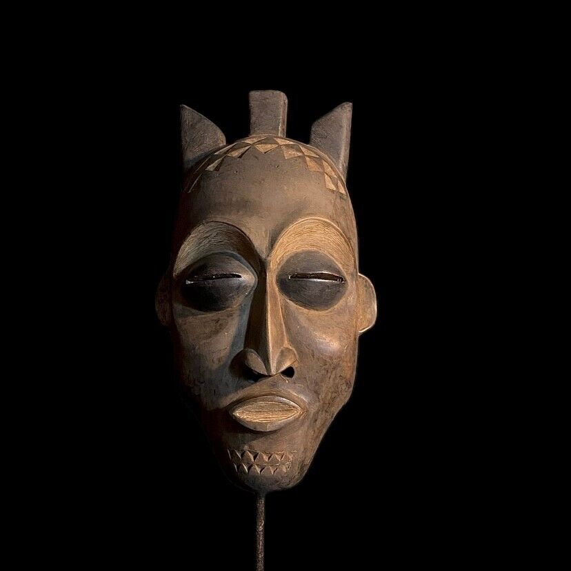 African Tribal Face Mask Wood Hand Carved Vintage Dan Kran Kaogle Mask-8855