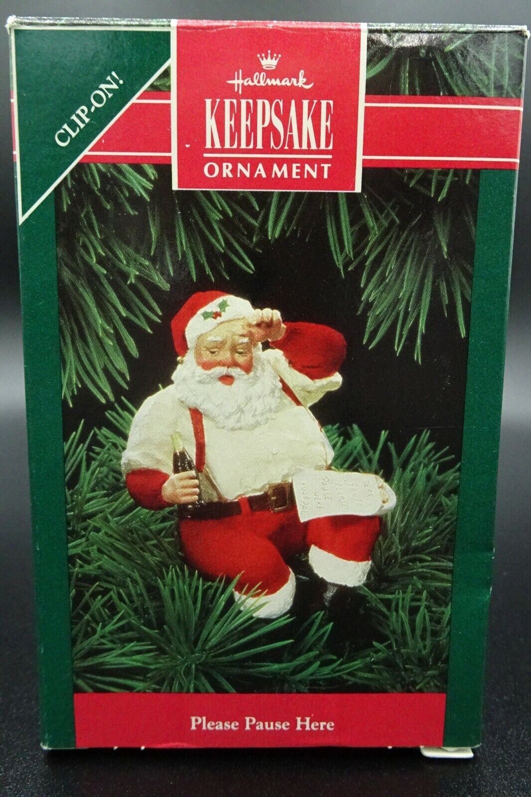 Vtg Hallmark Ornament 1992 Keepsake Please Pause Here /Coca Cola Santa Clip-On 